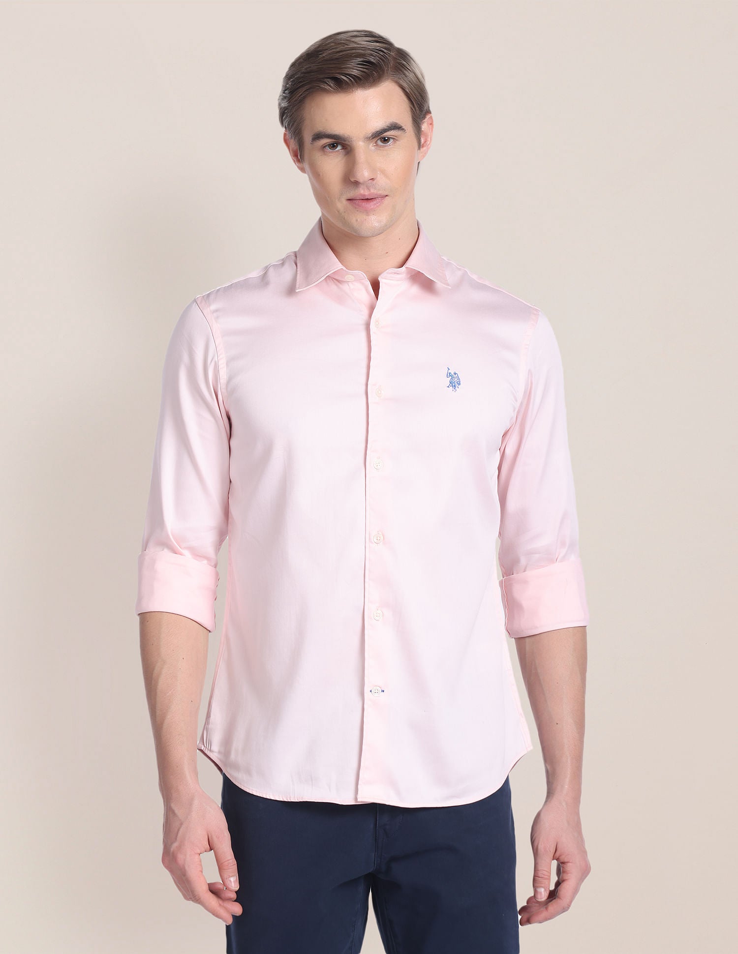 Solid Satin Shirt Light Pink - U.S. POLO ASSN. | Large