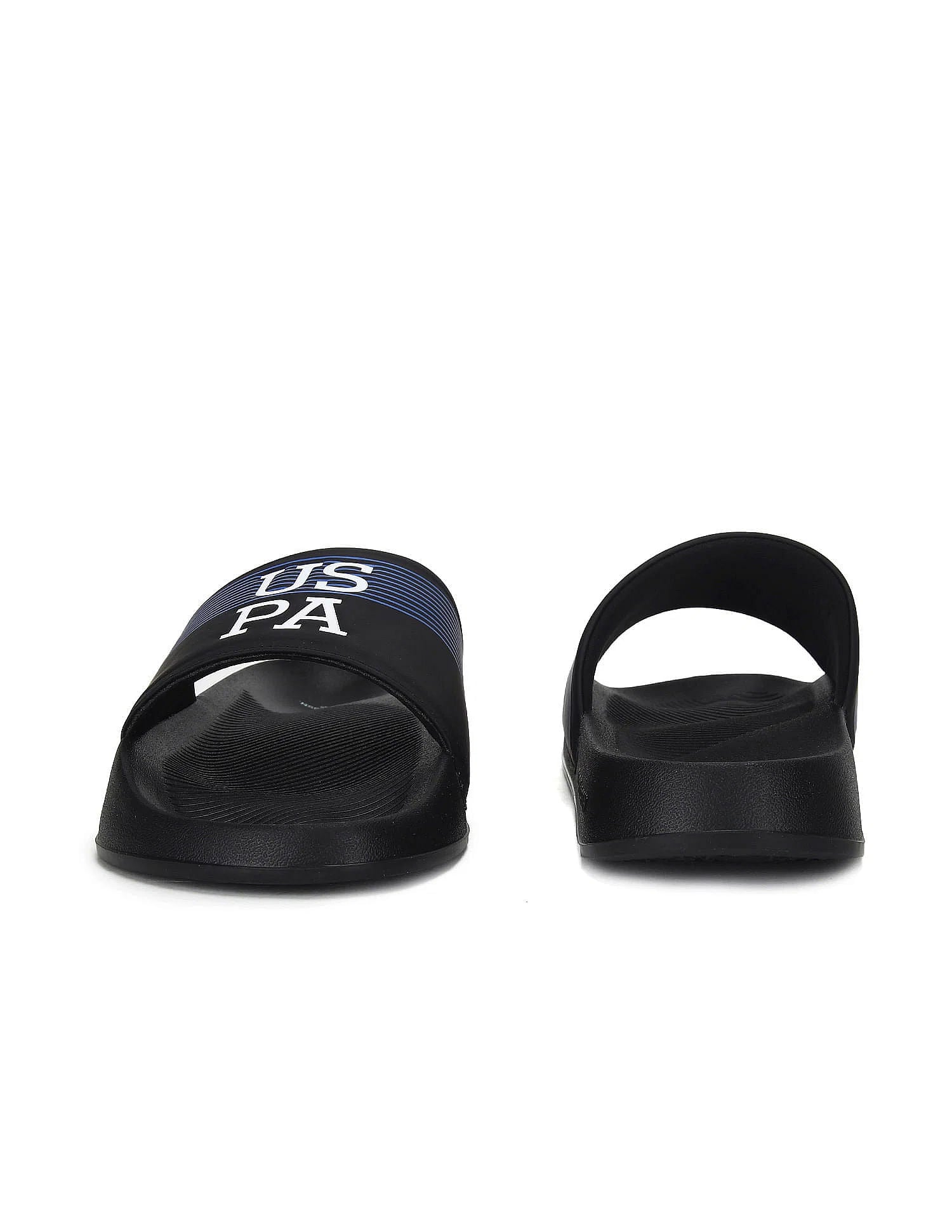 Men Brand Print Beesley 5.0 Blk Slides Black - U.S. Polo Assn. India | Large