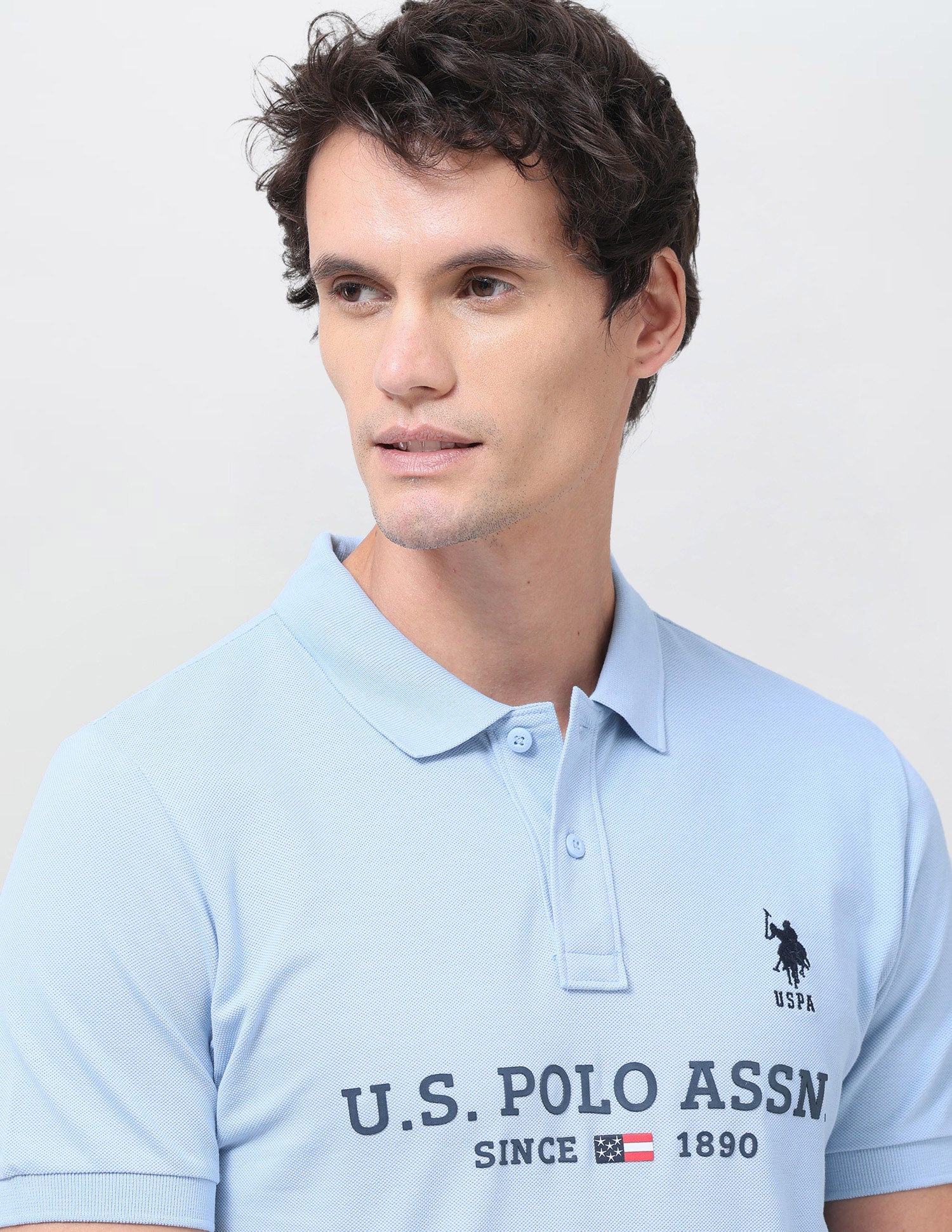 Brand Printed Regular Fit Polo Shirt Light Blue - U.S. Polo Assn. India | Large