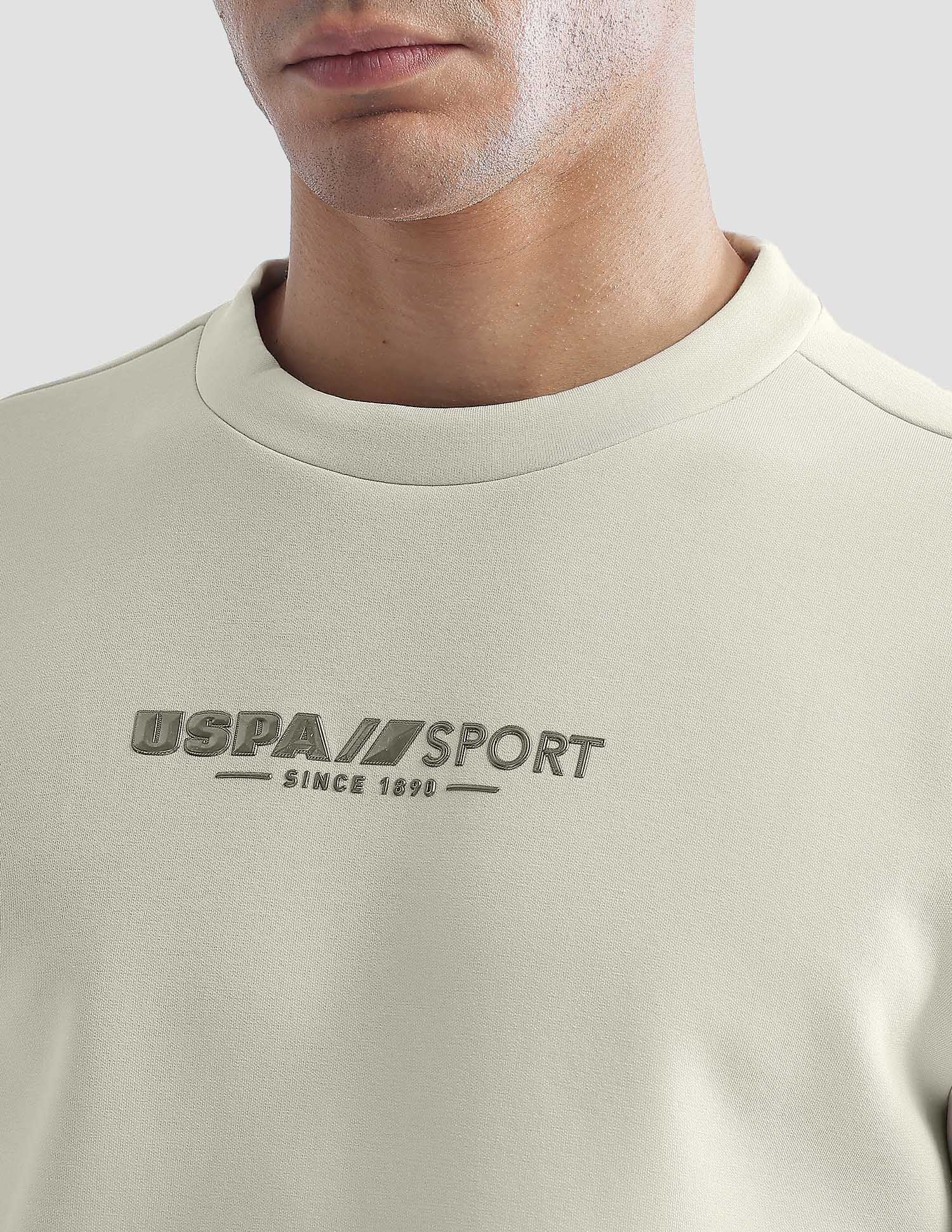 Solid Regular Fit Active Sweatshirt Beige - U.S. Polo Assn. India | Large