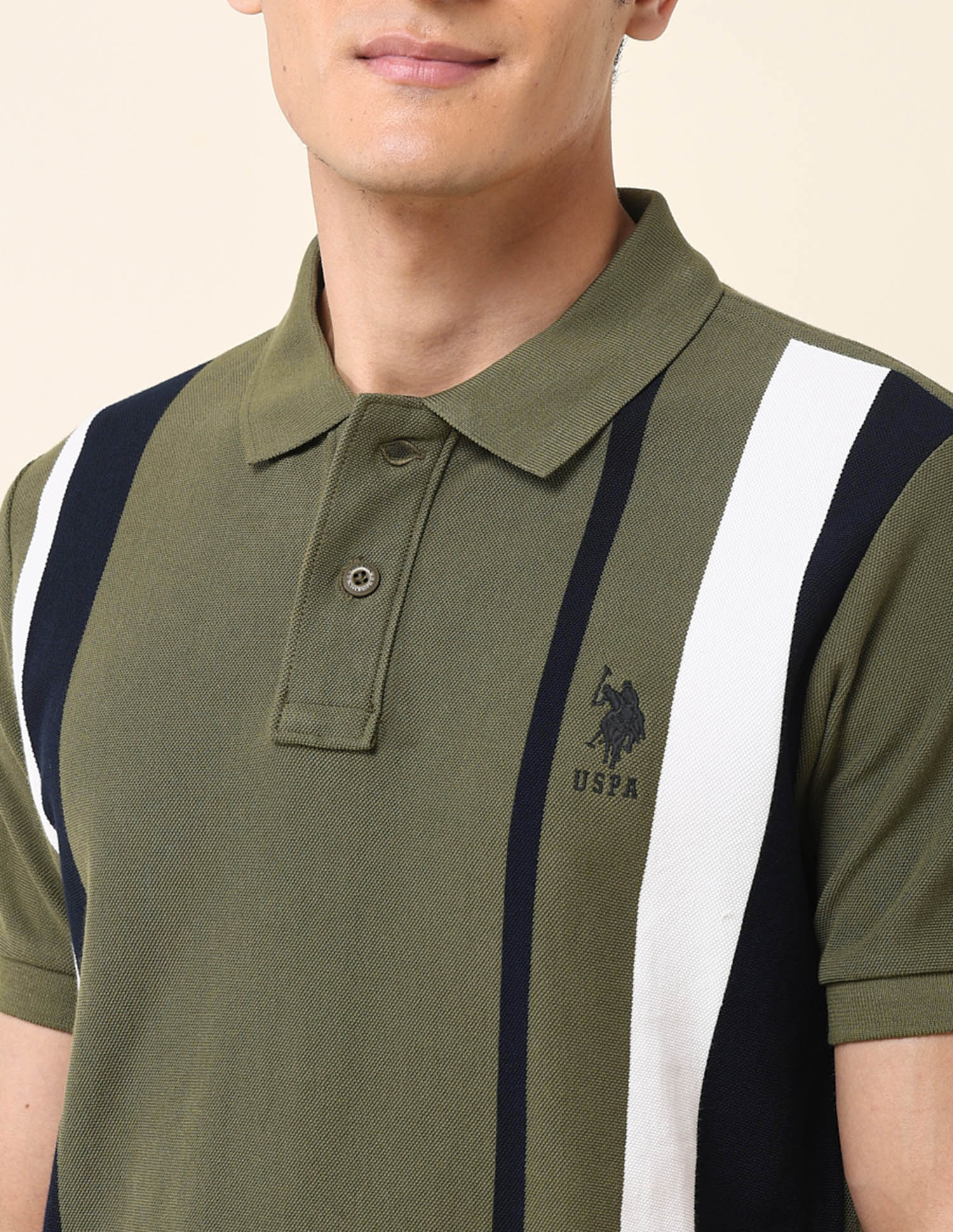 Vertical Striped Classic Polo Shirt Olive - U.S. Polo Assn. India | Large