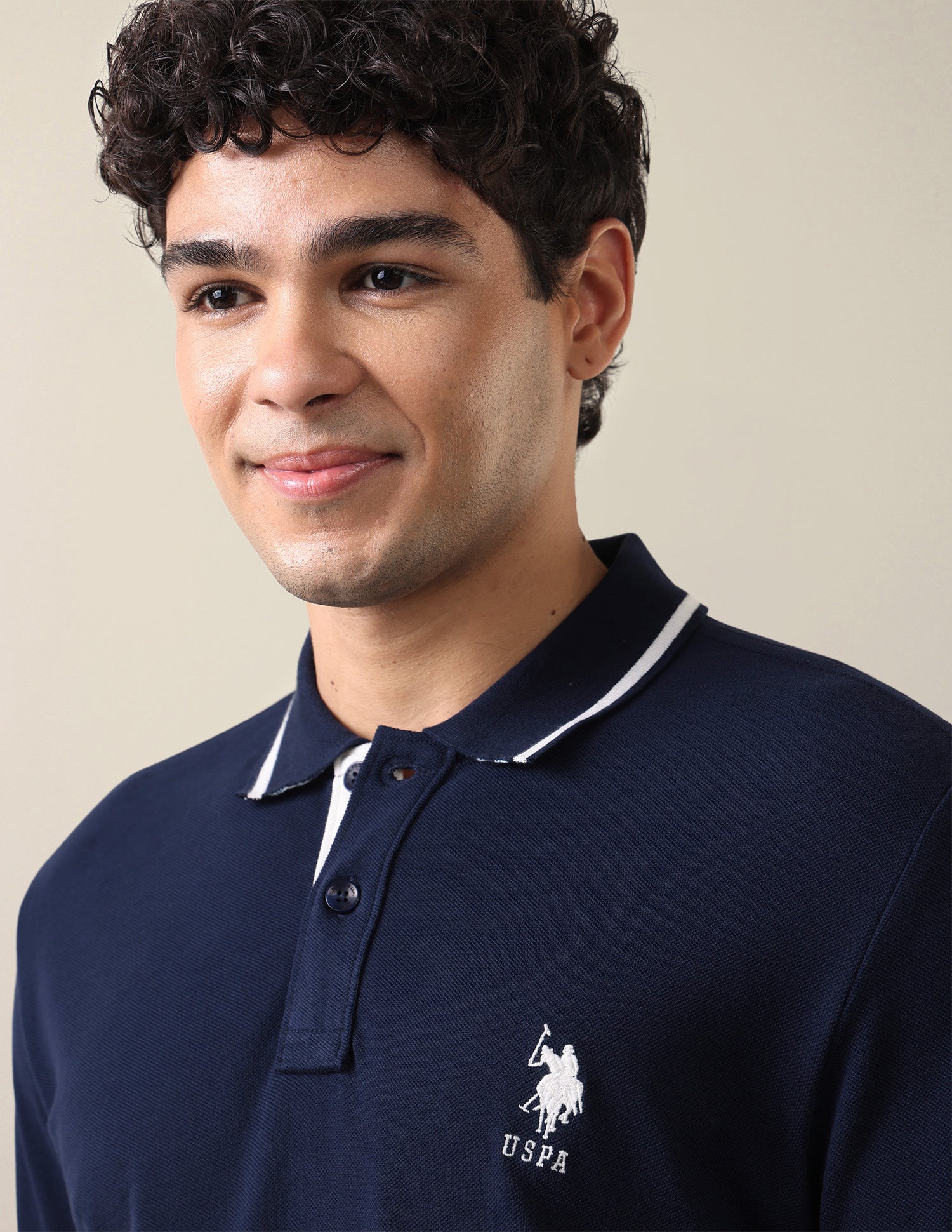 Solid Slim Fit Polo Shirt Dark Blue - U.S. Polo Assn. India | Large