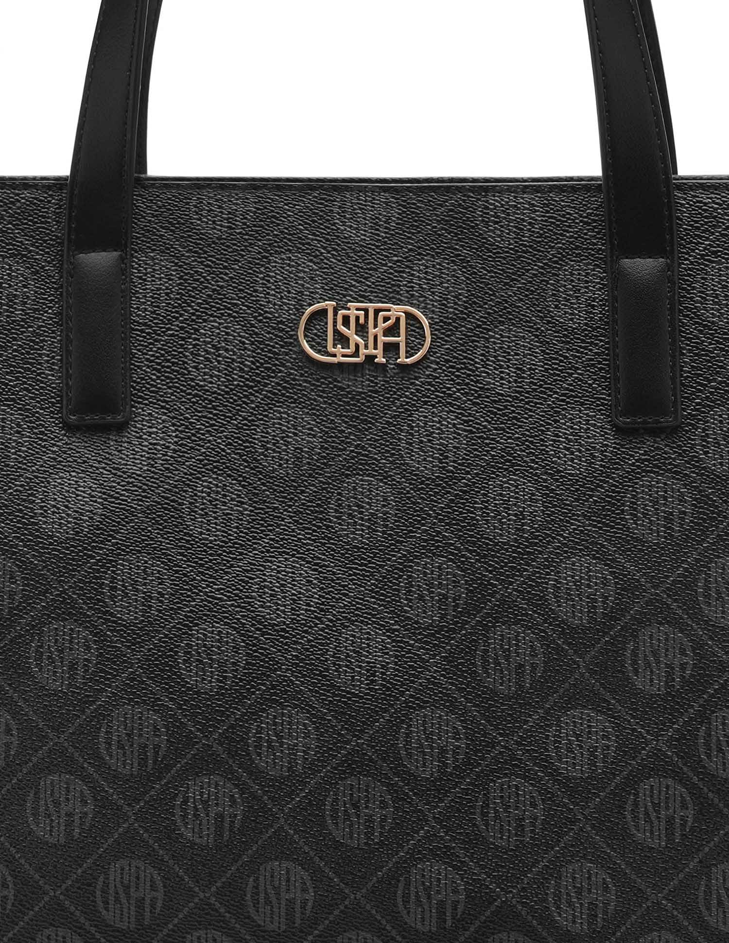 Isla Monogram Tote Handbag Black - U.S. Polo Assn. India | Large