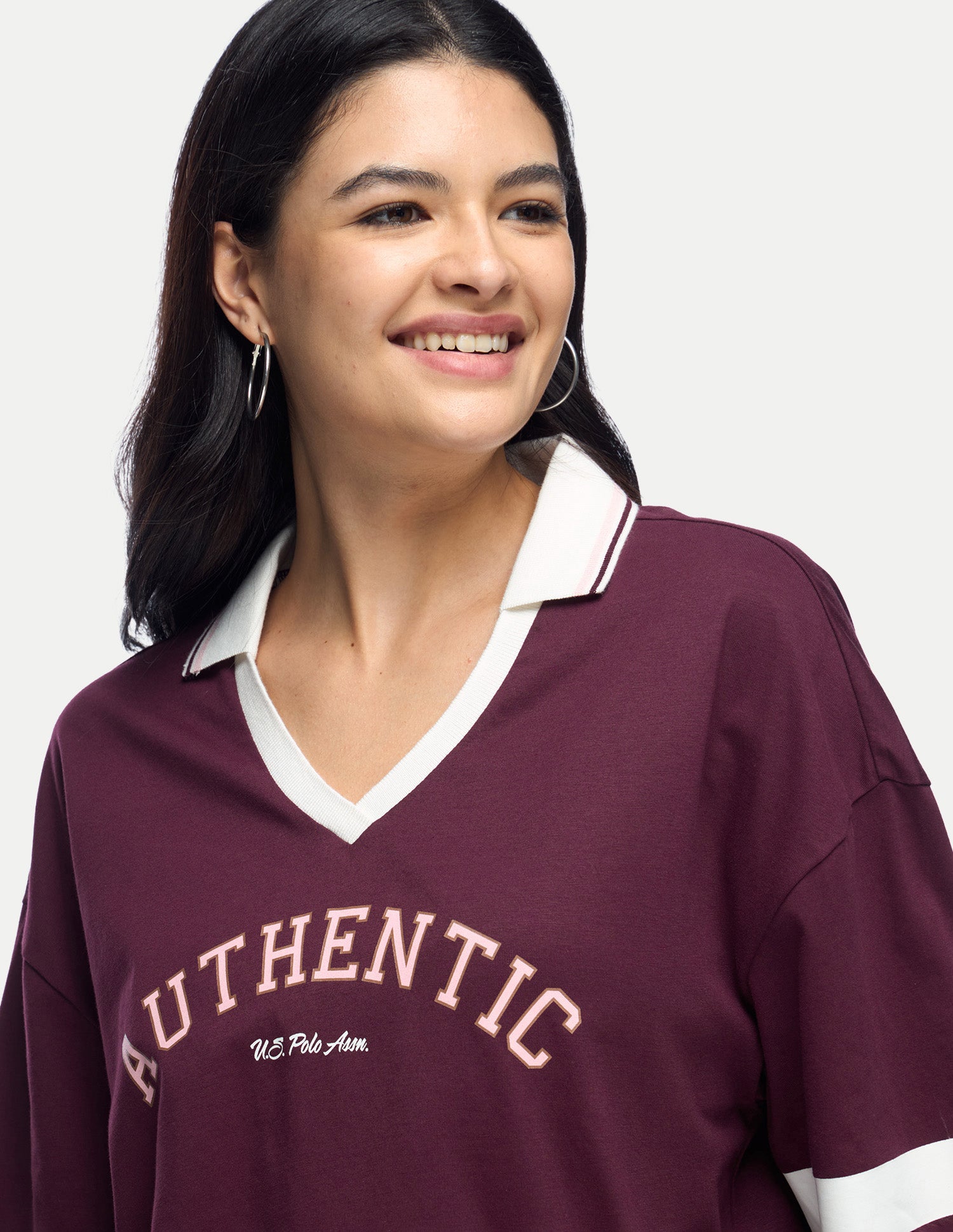 Typographic Printed Boxy Fit Polo Shirt Wine - U.S. Polo Assn. India | Large