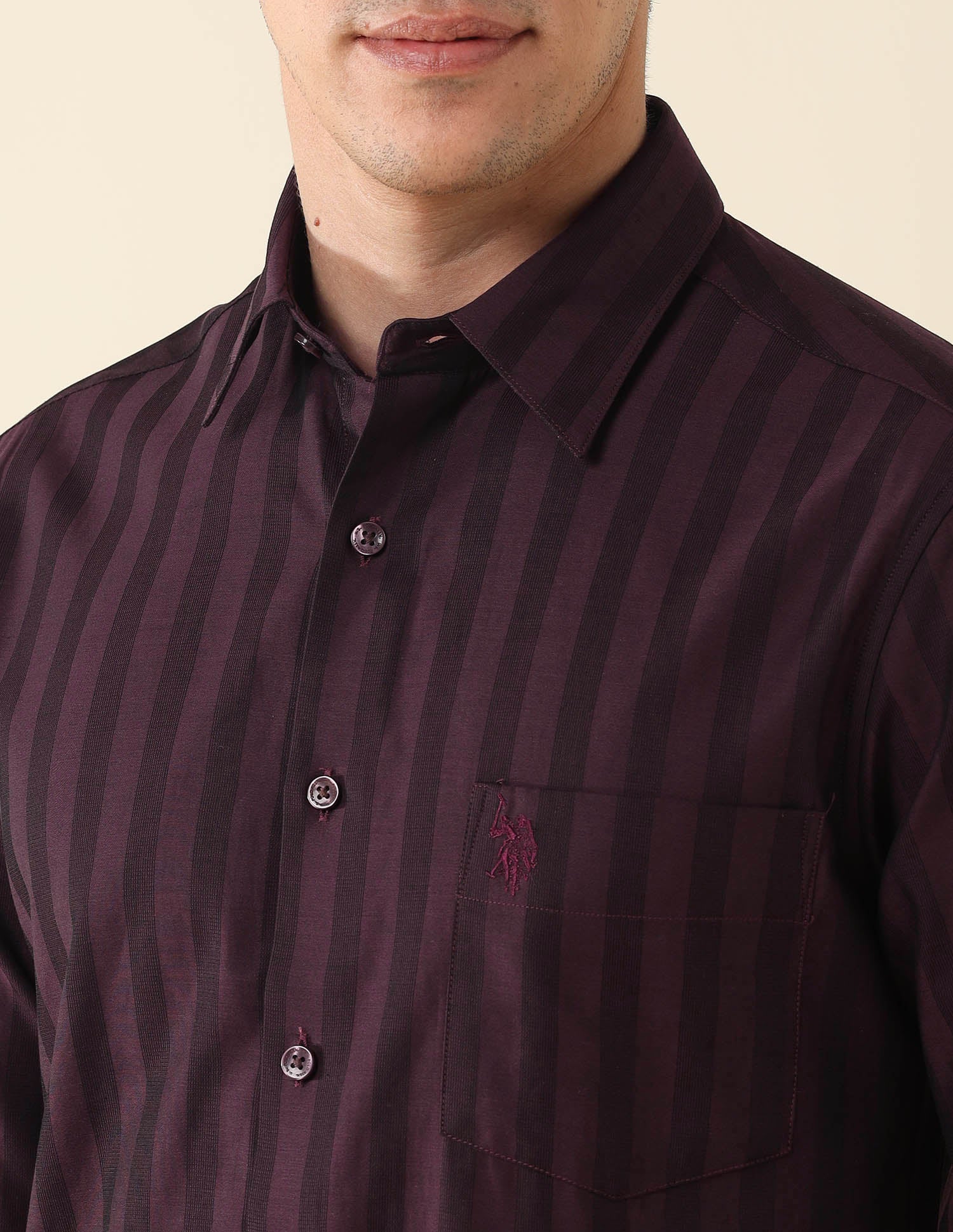 Vertical Striped Satin Shirt Burgundy - U.S. Polo Assn. India | Large