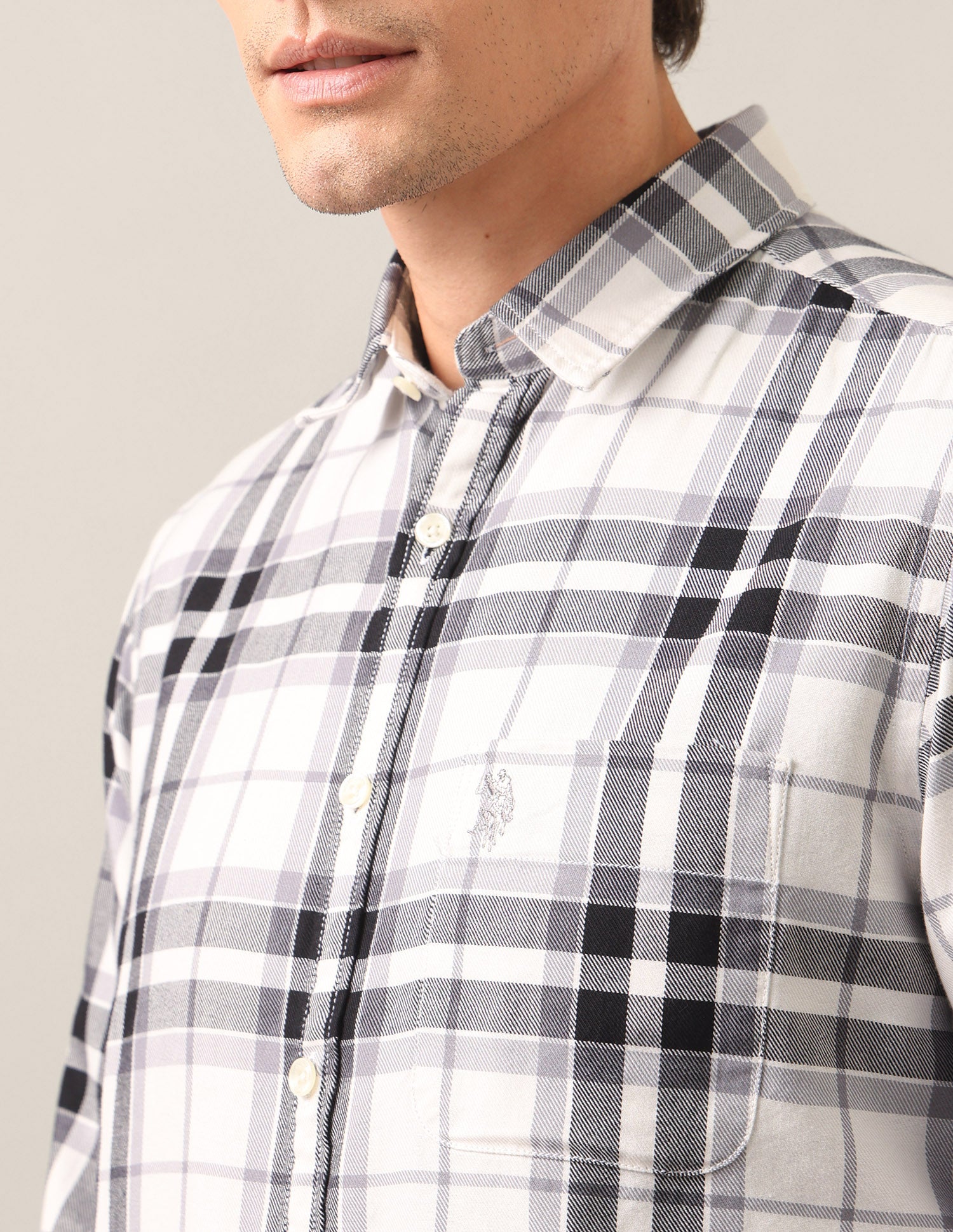 Tartan Checked Twill Shirt Ivory - U.S. Polo Assn. India | Large
