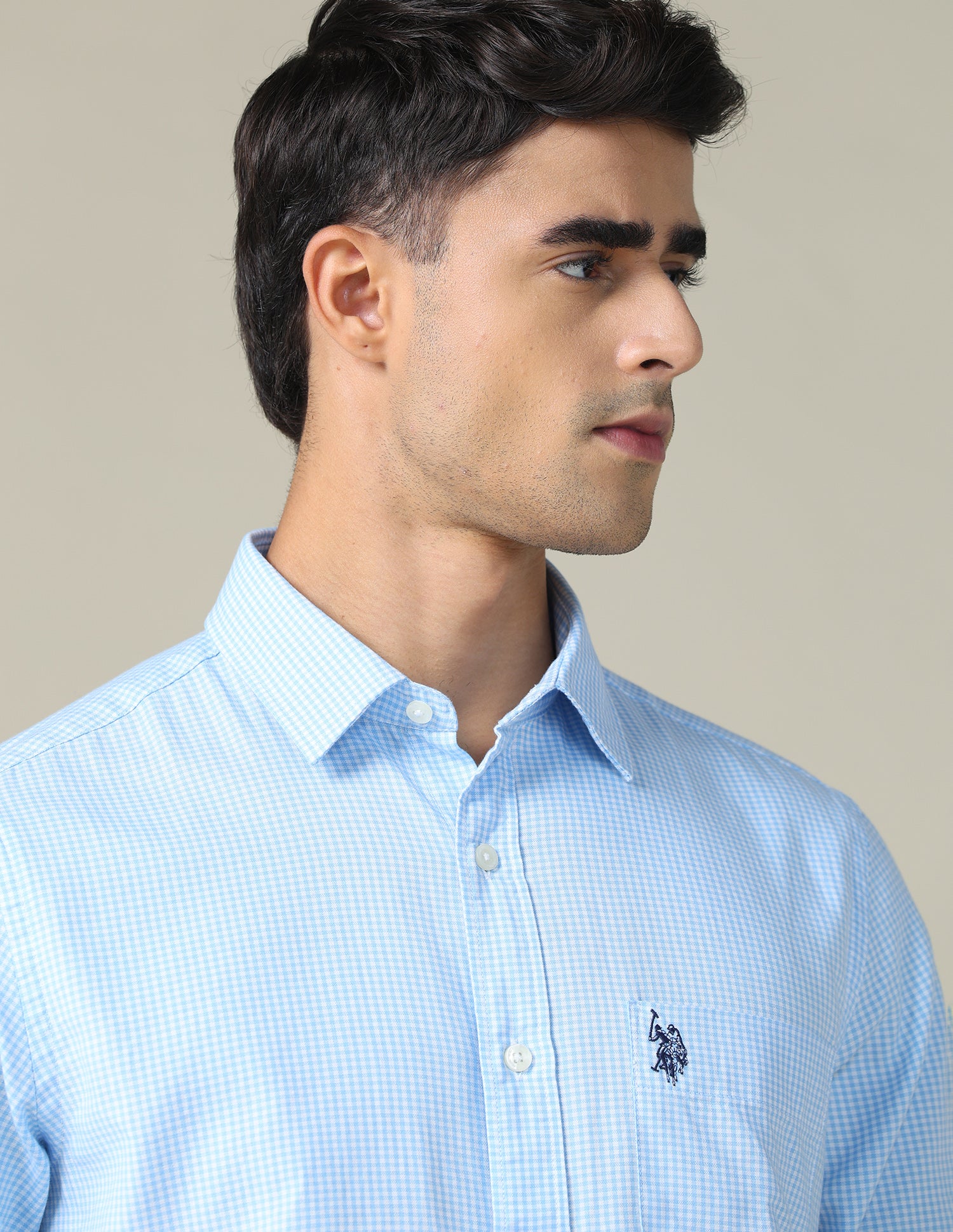 Gingham Checked Tailored Fit Shirt Light Blue - U.S. POLO ASSN. | Large