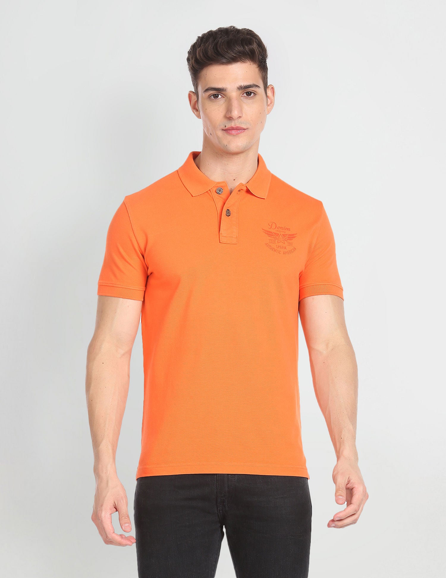 Back Print Cotton Pique Polo Shirt Orange - U.S. Polo Assn. India | Large