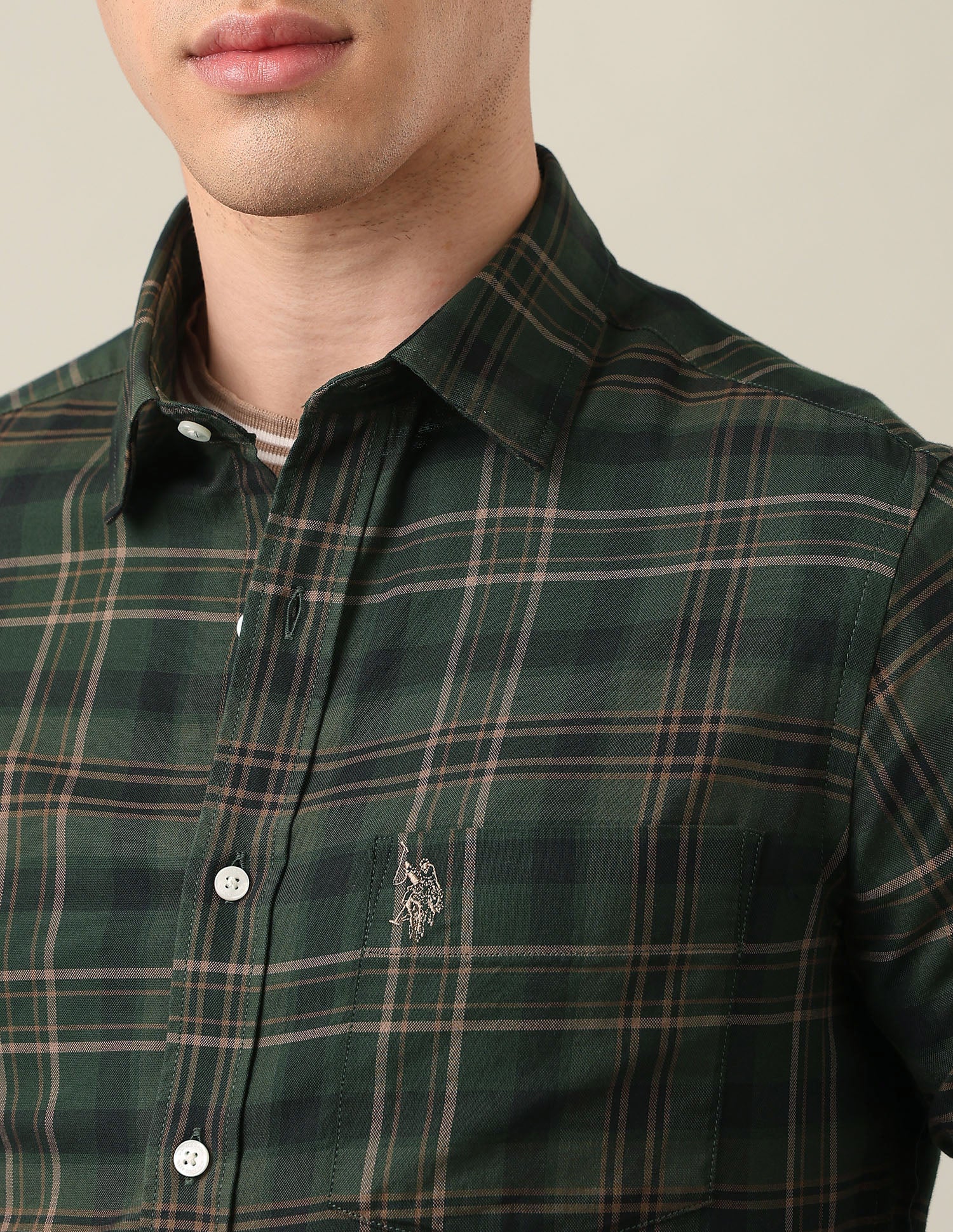 Tailored Fit Tartan Checked Shirt Olive - U.S. Polo Assn. India | Large