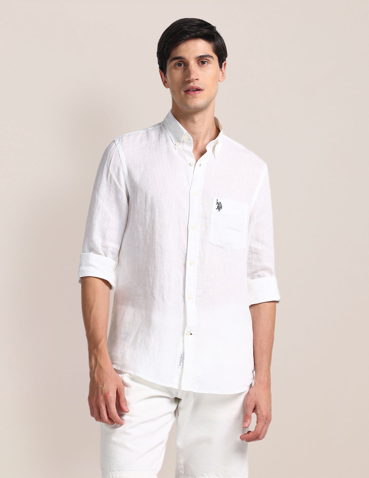 Tailored Fit Linen Shirt White - U.S. POLO ASSN. | Large