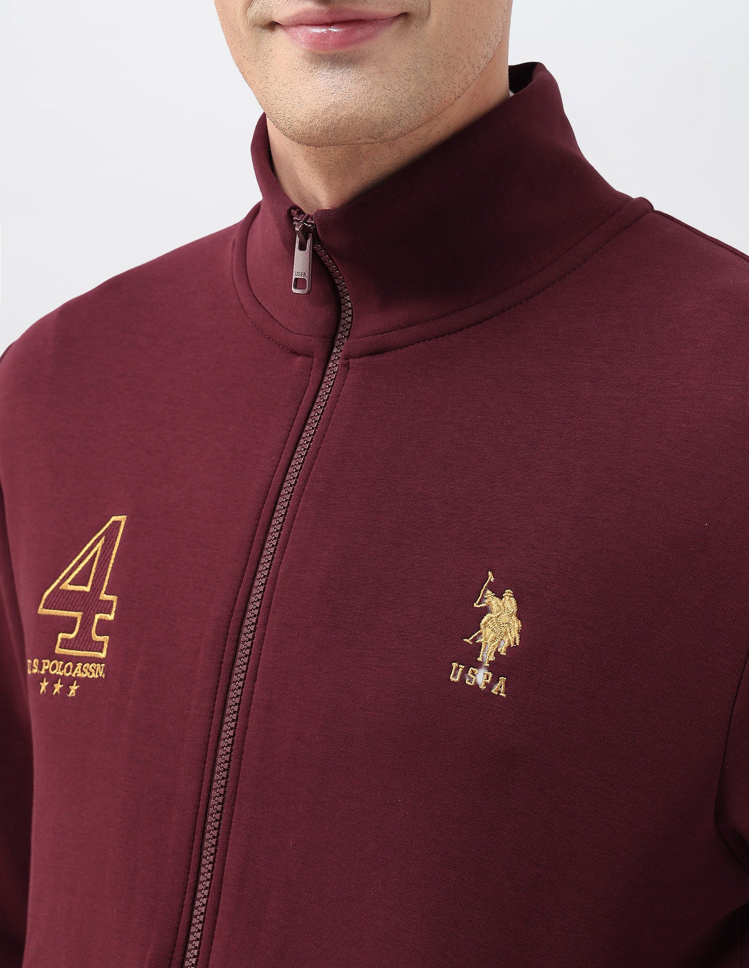 Numeric Brand Embroidered Zipper Sweatshirt Maroon - U.S. POLO ASSN. | Large