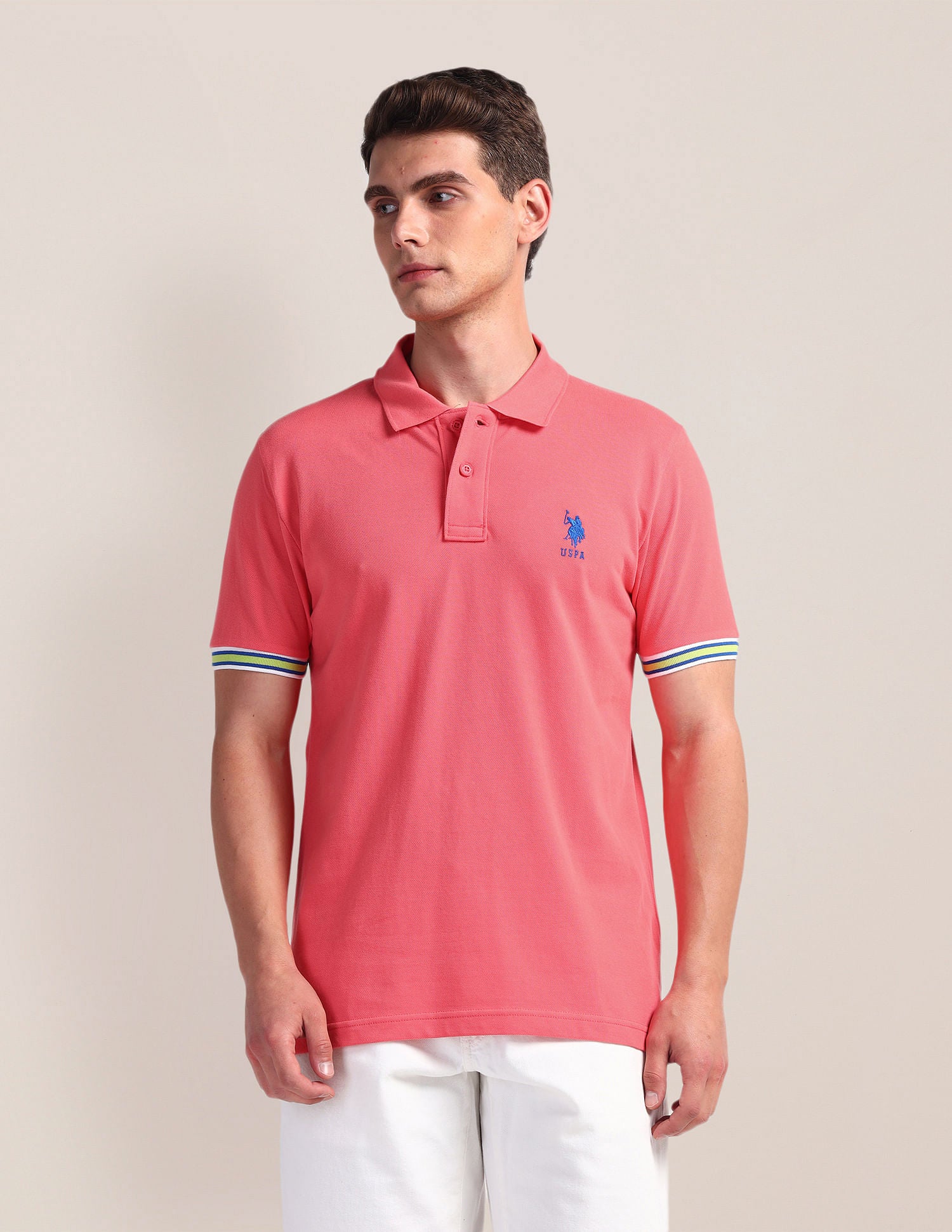 Tipped Sleeve Hem Slim Polo Shirt Peach - U.S. Polo Assn. India | Large