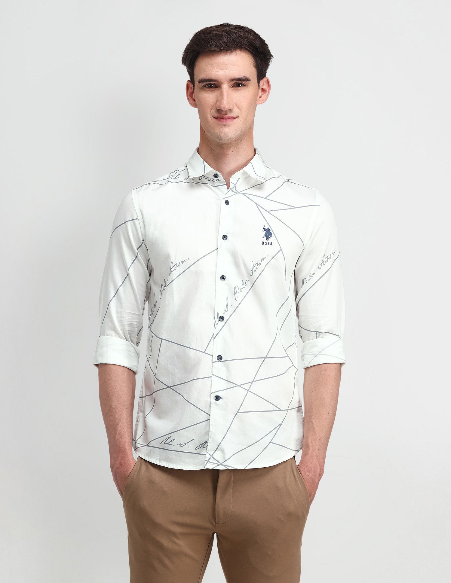 Satin Digital Print Shirt White - U.S. Polo Assn. India | Large