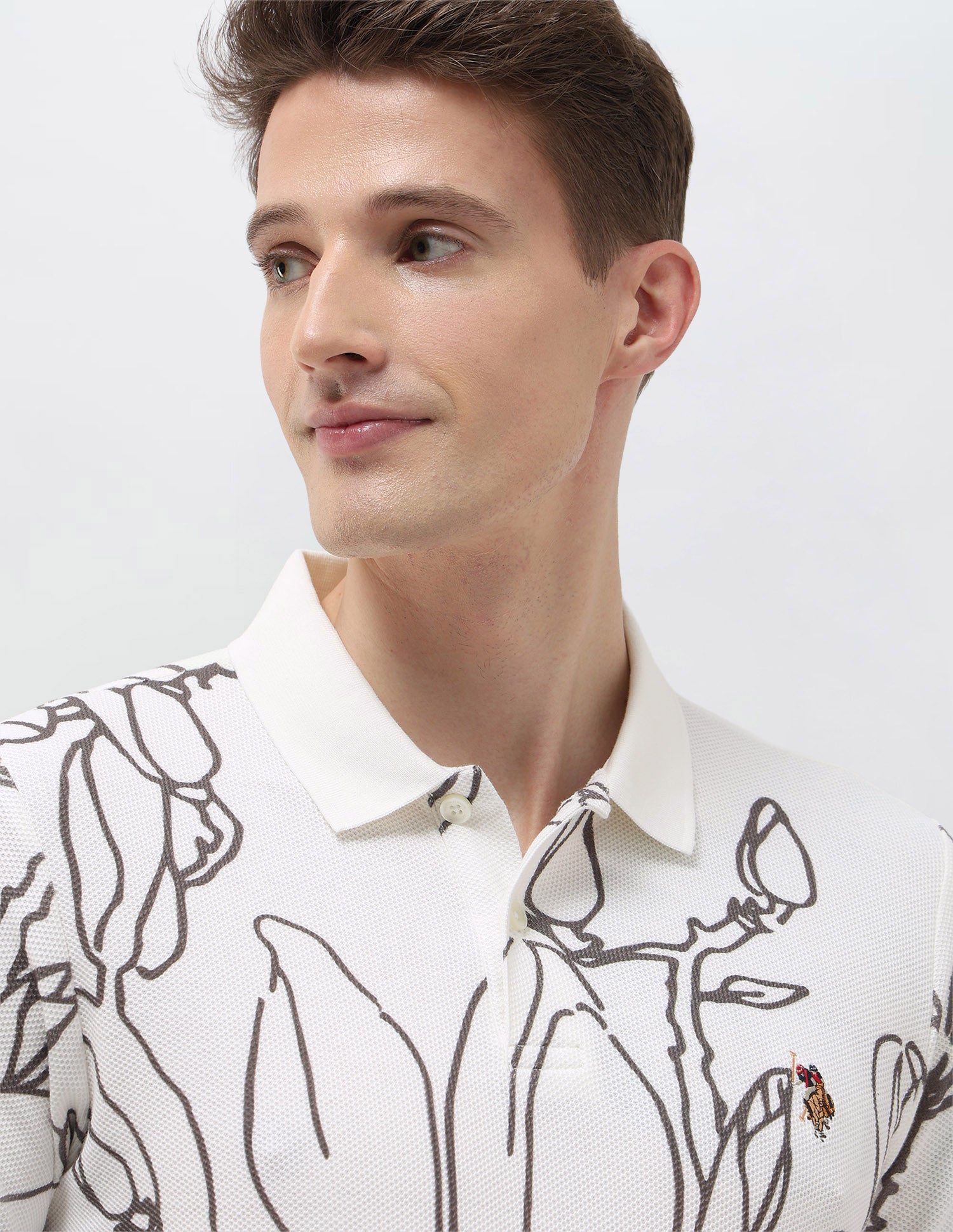 Floral Printed Summer House Polo Shirt Ivory - U.S. Polo Assn. India | Large