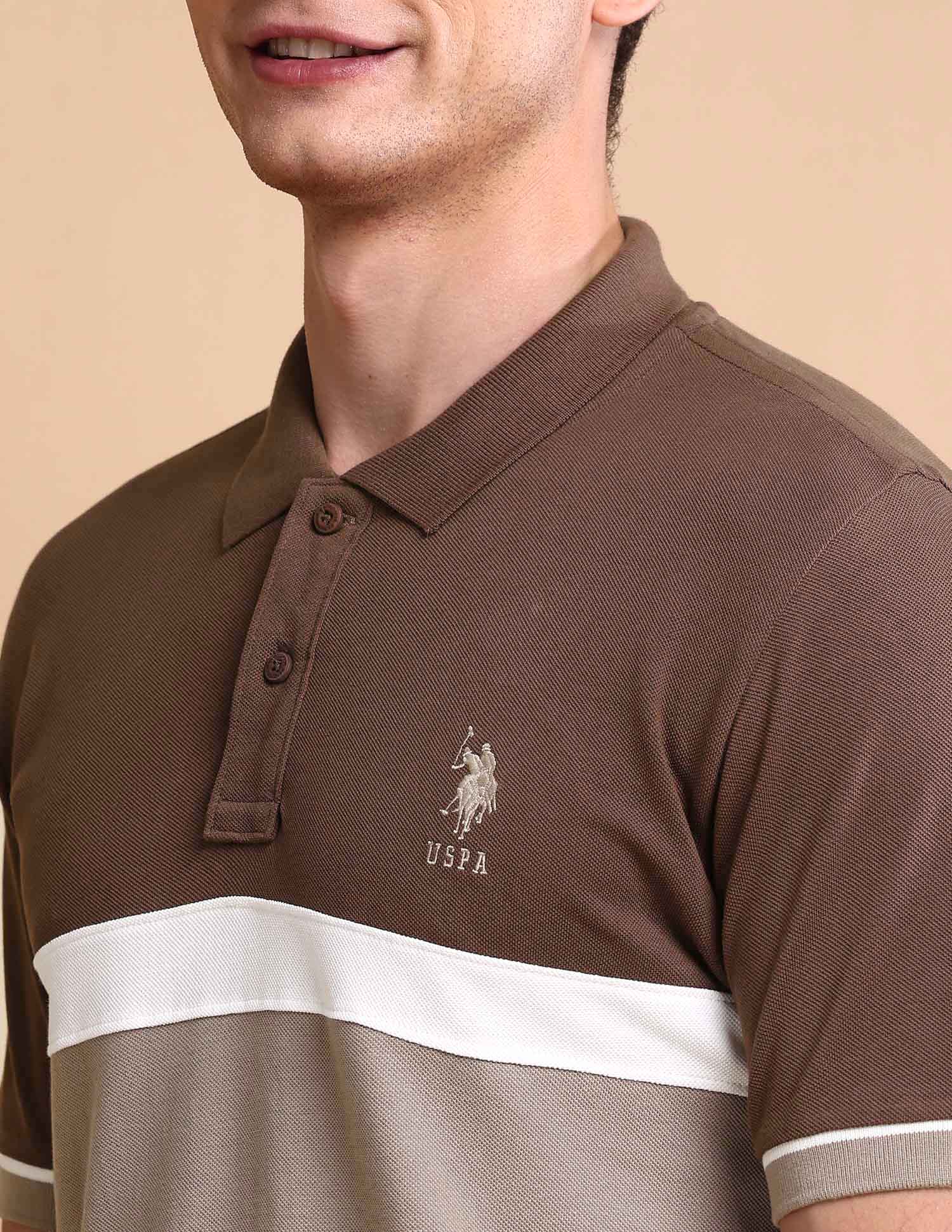 Colourblocked Slim Fit Polo Shirt Brown - U.S. POLO ASSN. | Large
