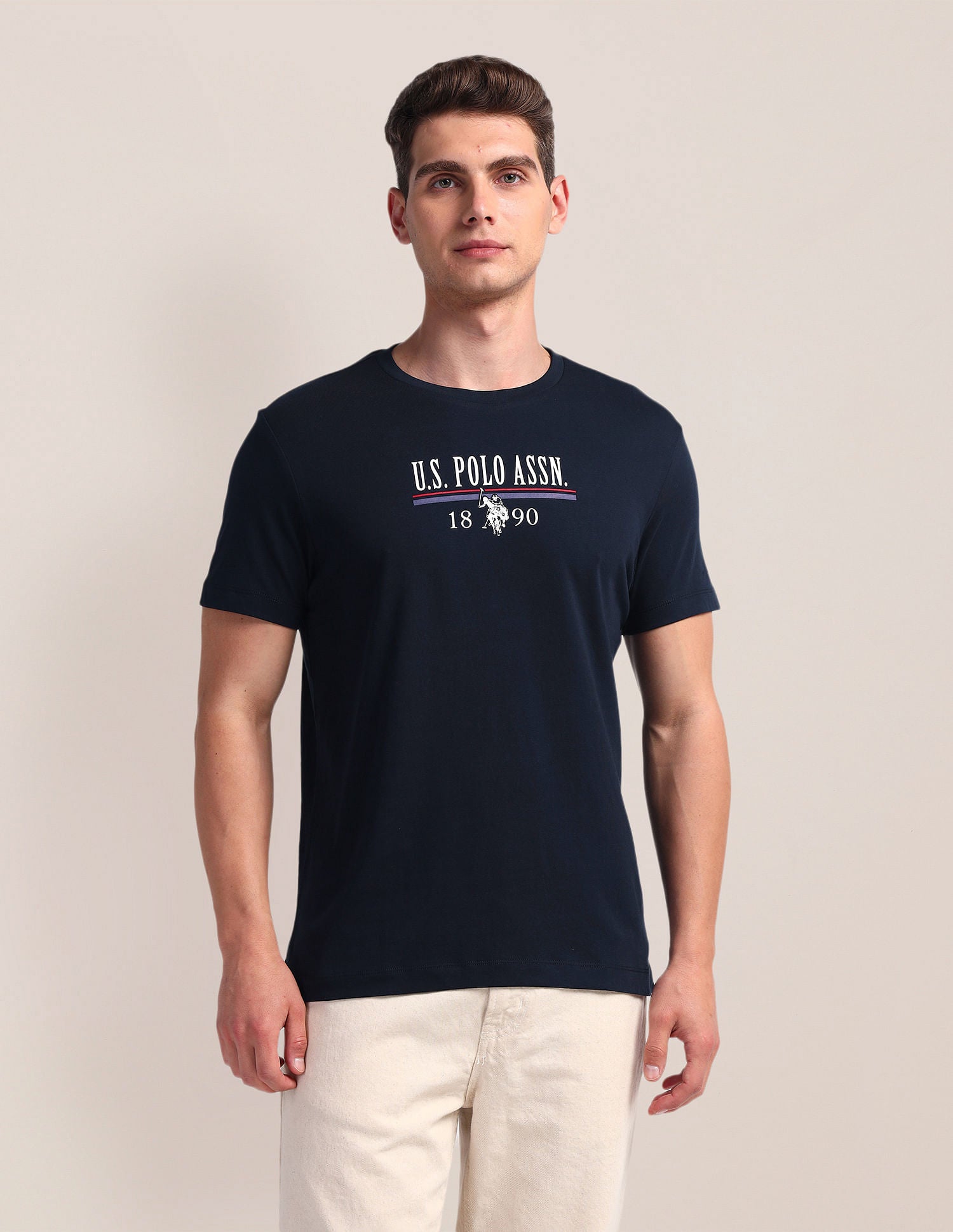 Brand Print Slim Fit T-Shirt Navy - U.S. Polo Assn. India | Large