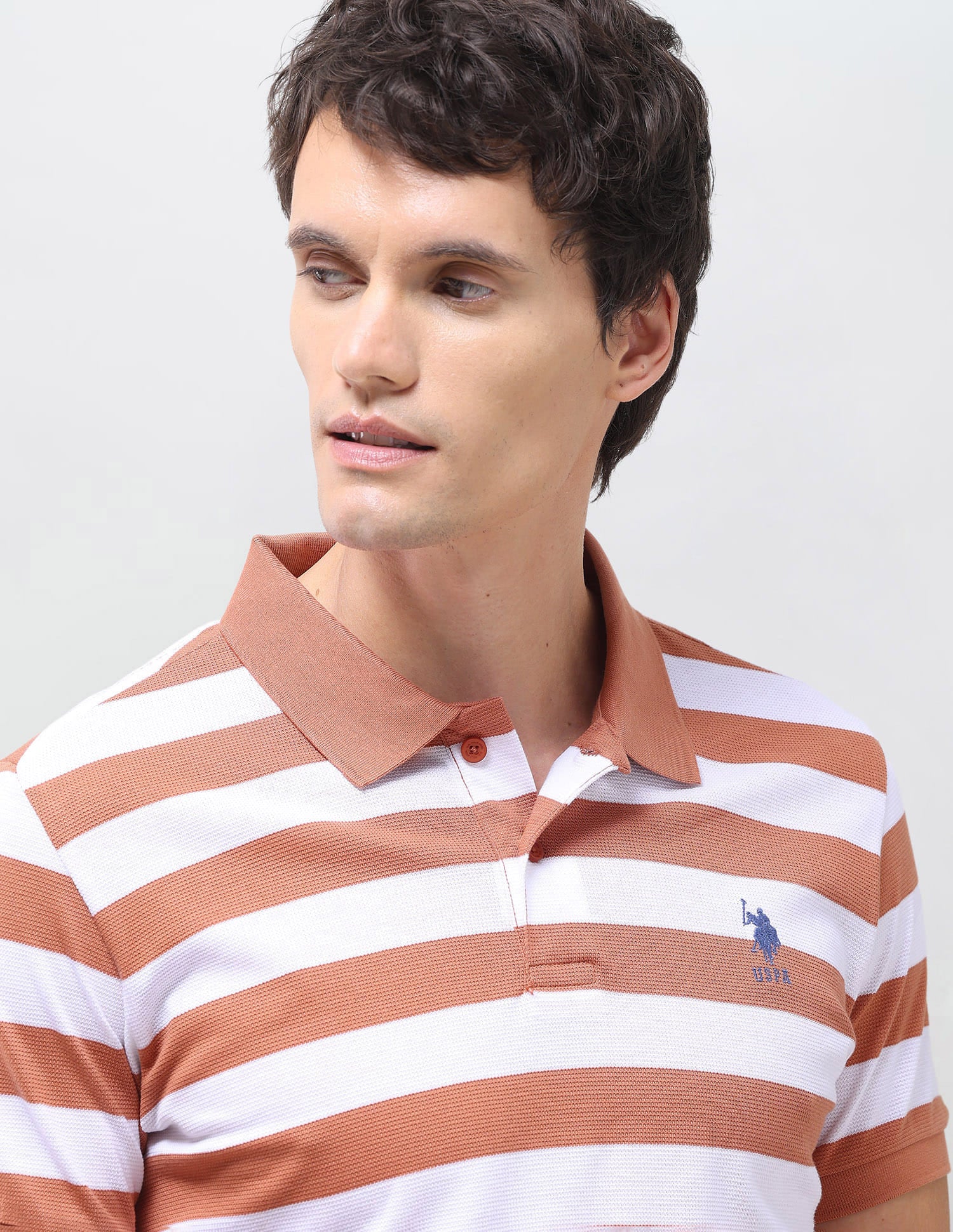 Horizontal Striped Slim Fit Polo Shirt Pink - U.S. Polo Assn. India | Large