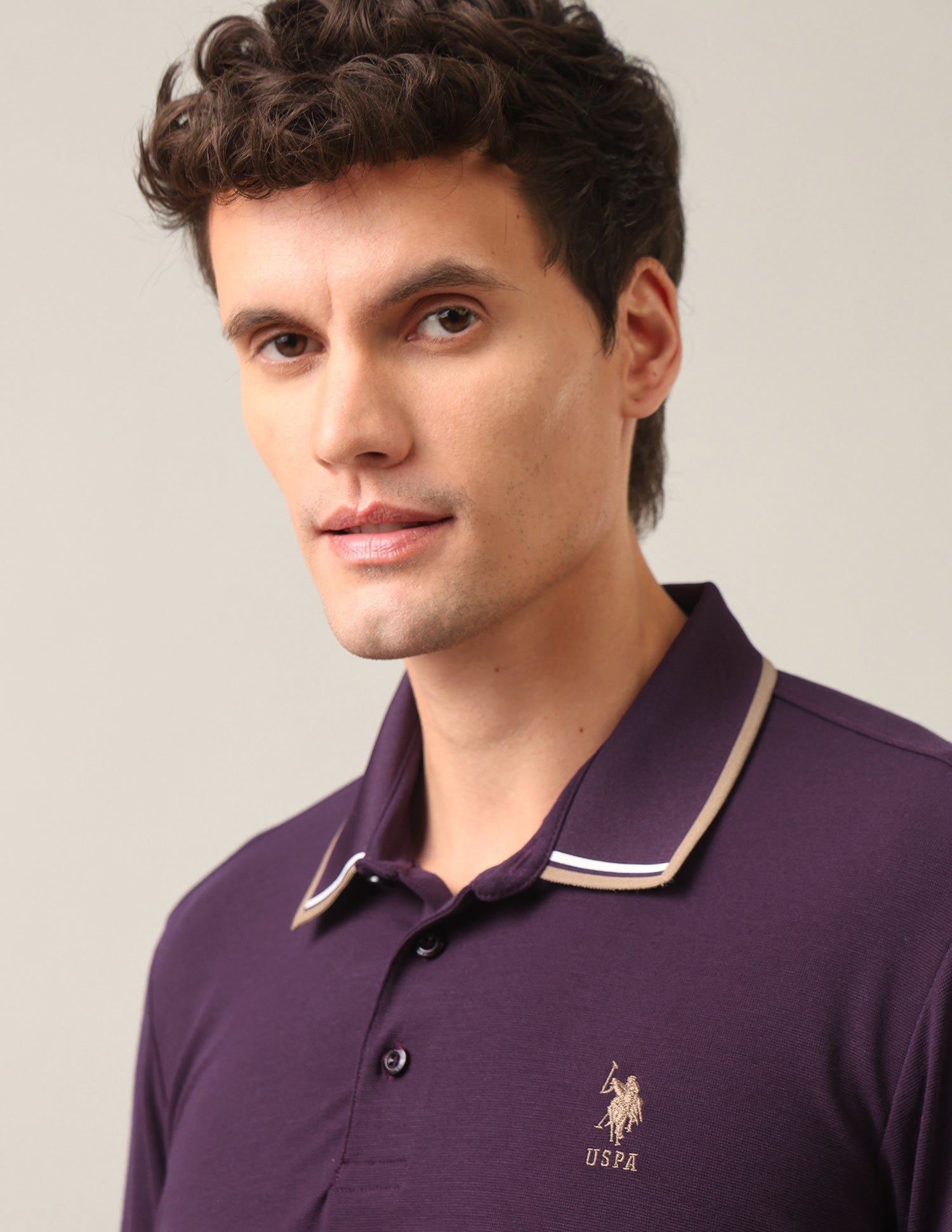 Solid Slim Fit Polo Shirt Purple - U.S. Polo Assn. India | Large