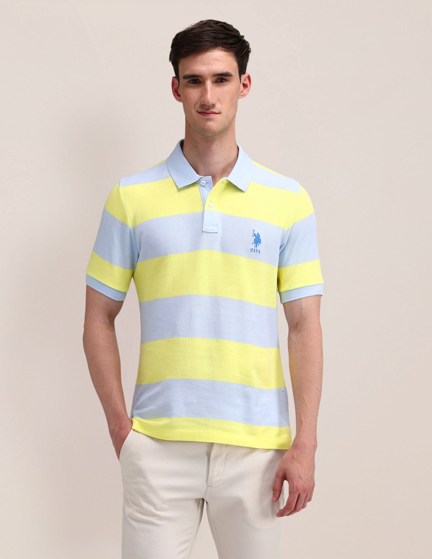 Slim Fit Horizontal Striped Polo Shirt Yellow - U.S. Polo Assn. India | Large