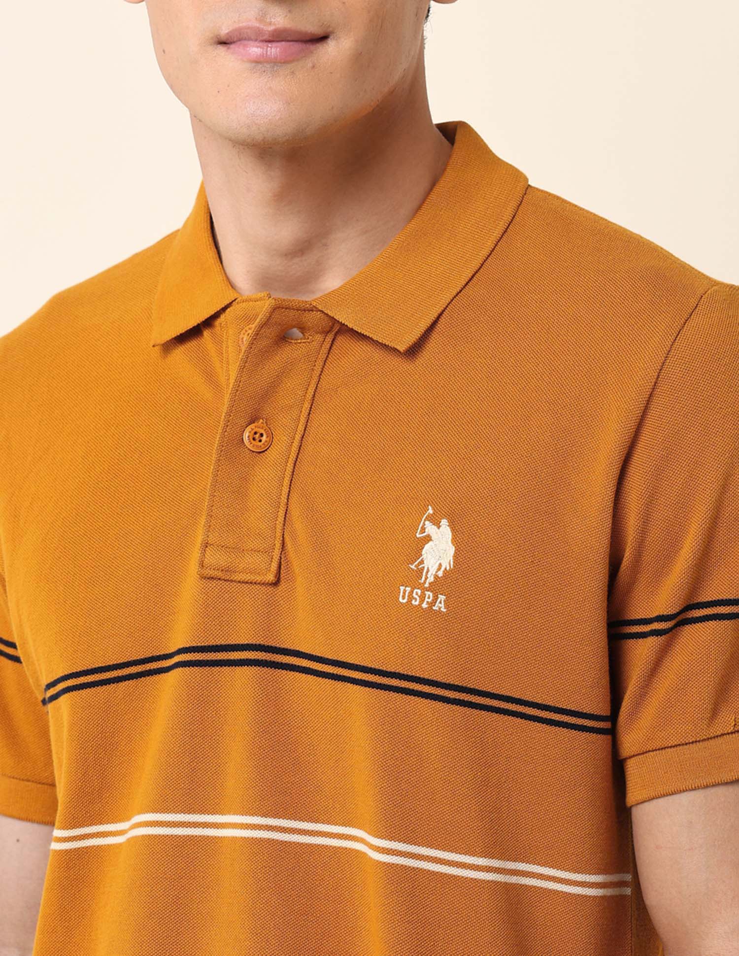Horizontal Striped Classic Polo Shirt Mustard - U.S. Polo Assn. India | Large