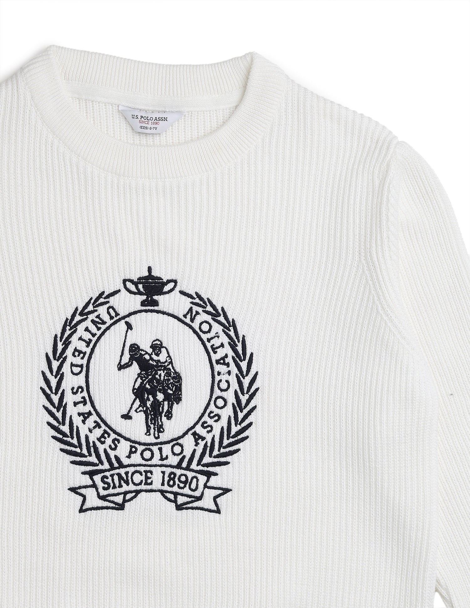 Boys Brand Embroidered Regular Fit Sweater White - U.S. Polo Assn. India | Large