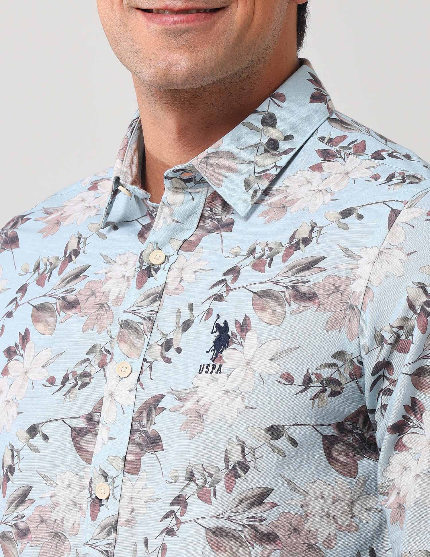 Regular Fit Floral Printed Shirt Light Blue - U.S. POLO ASSN. | Large
