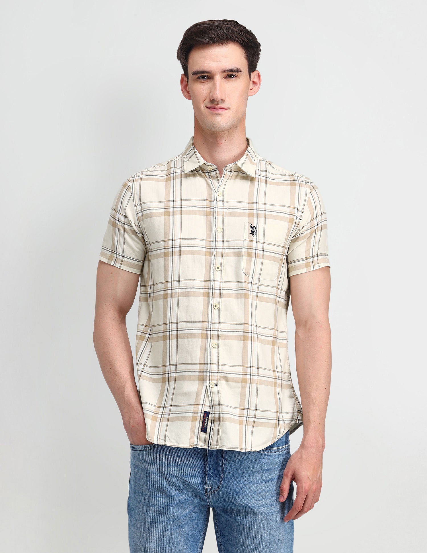 Tartan Checked Slim Fit Shirt Ecru - U.S. Polo Assn. India | Large