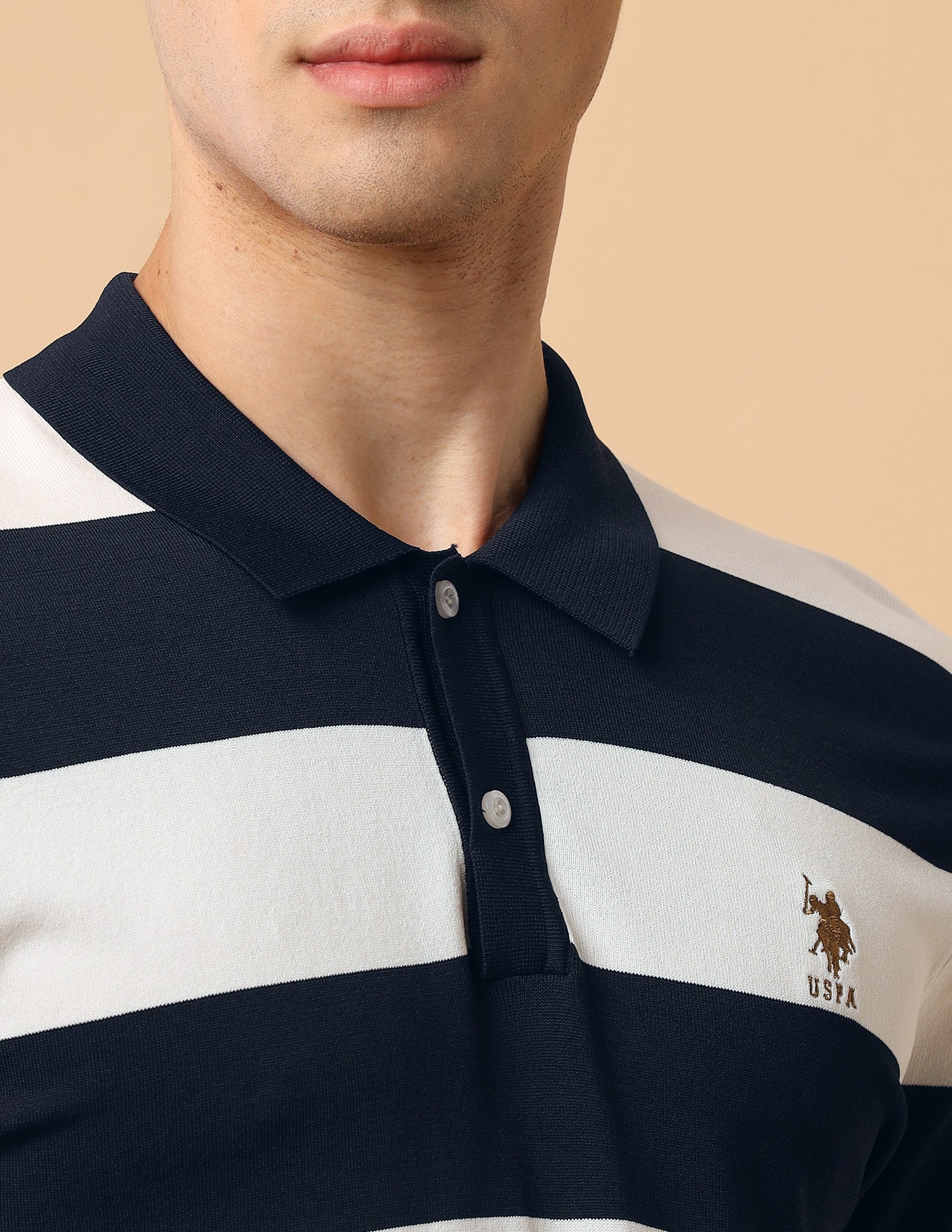 Pacho X Horizontal Striped Slim Fit Polo Shirt Navy - U.S. Polo Assn. India | Large