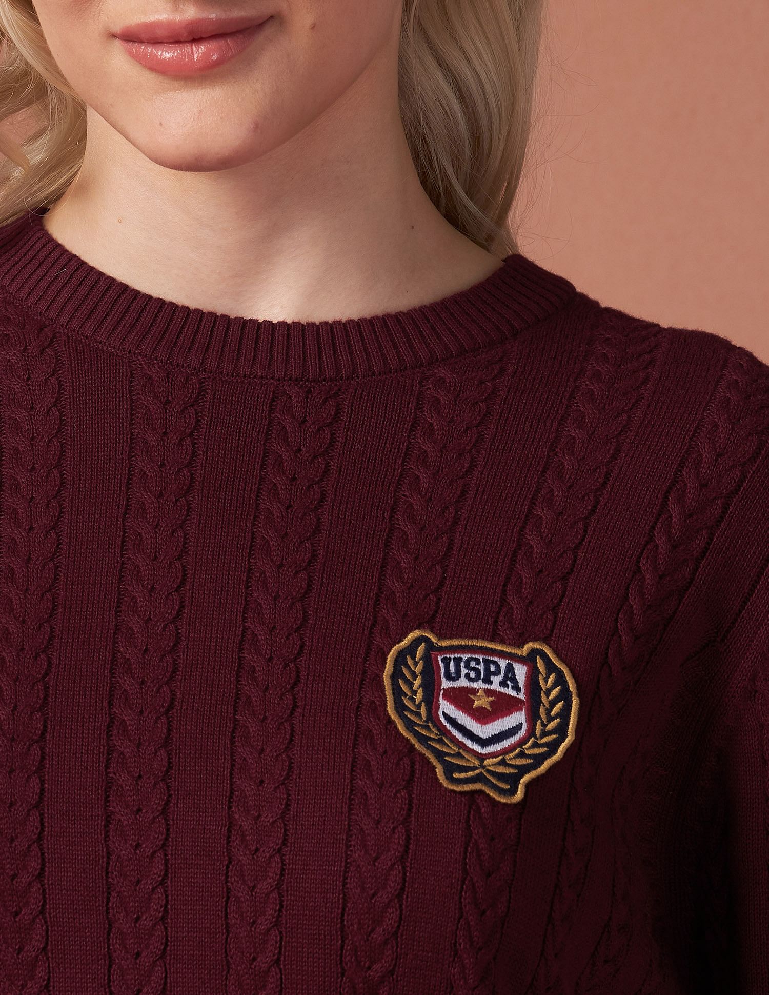 Crew Neck Cable Knit Sweater Red - U.S. Polo Assn. India | Large