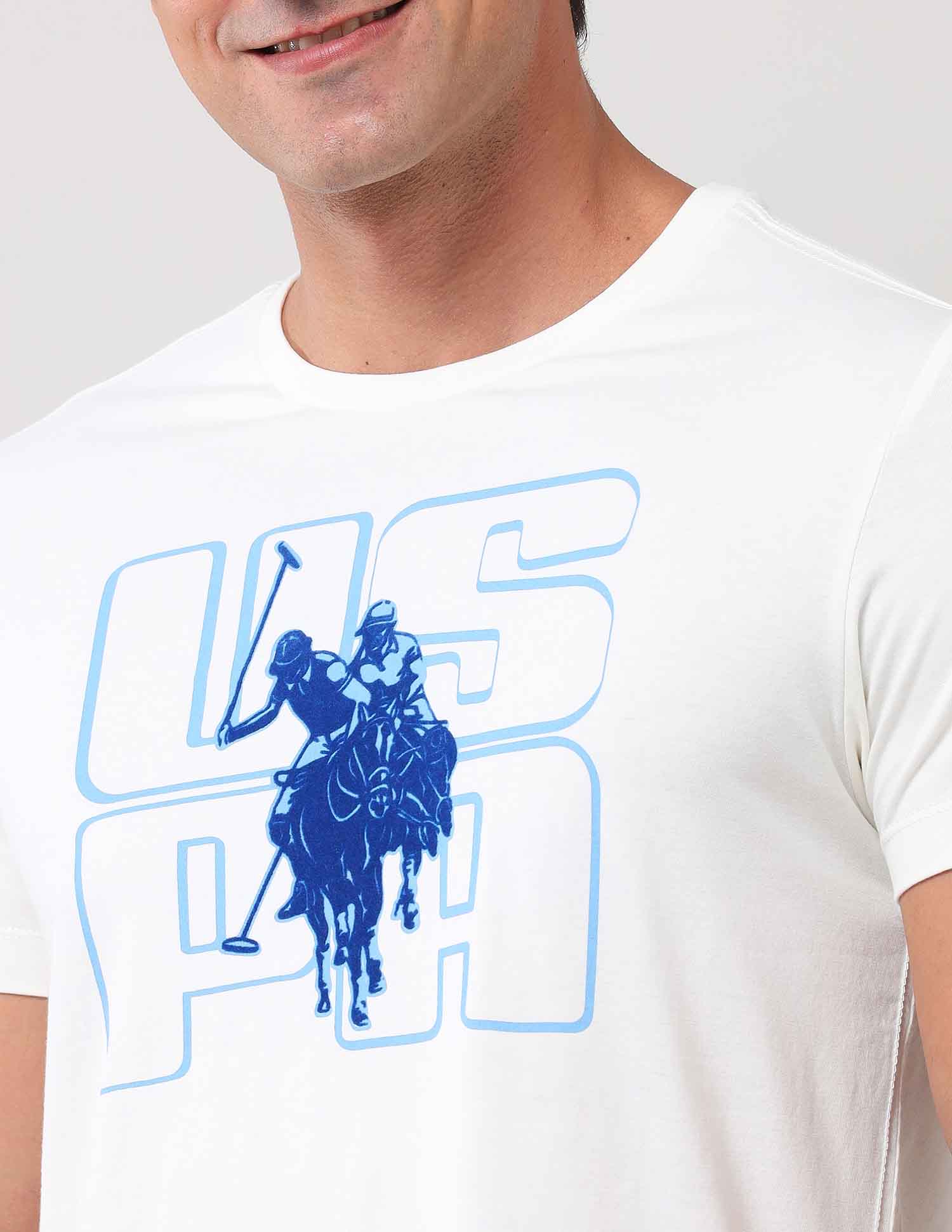Brand Printed Muscle Fit T-Shirt Ivory - U.S. Polo Assn. India | Large