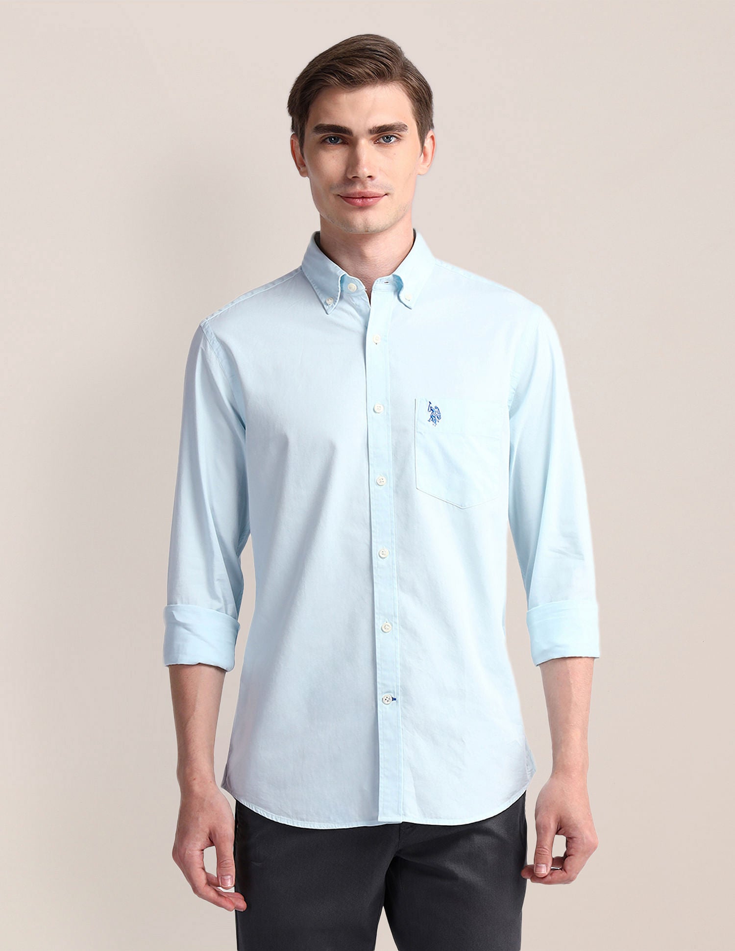 Tailored Fit Cotton Twill Shirt Light Blue - U.S. POLO ASSN. | Large