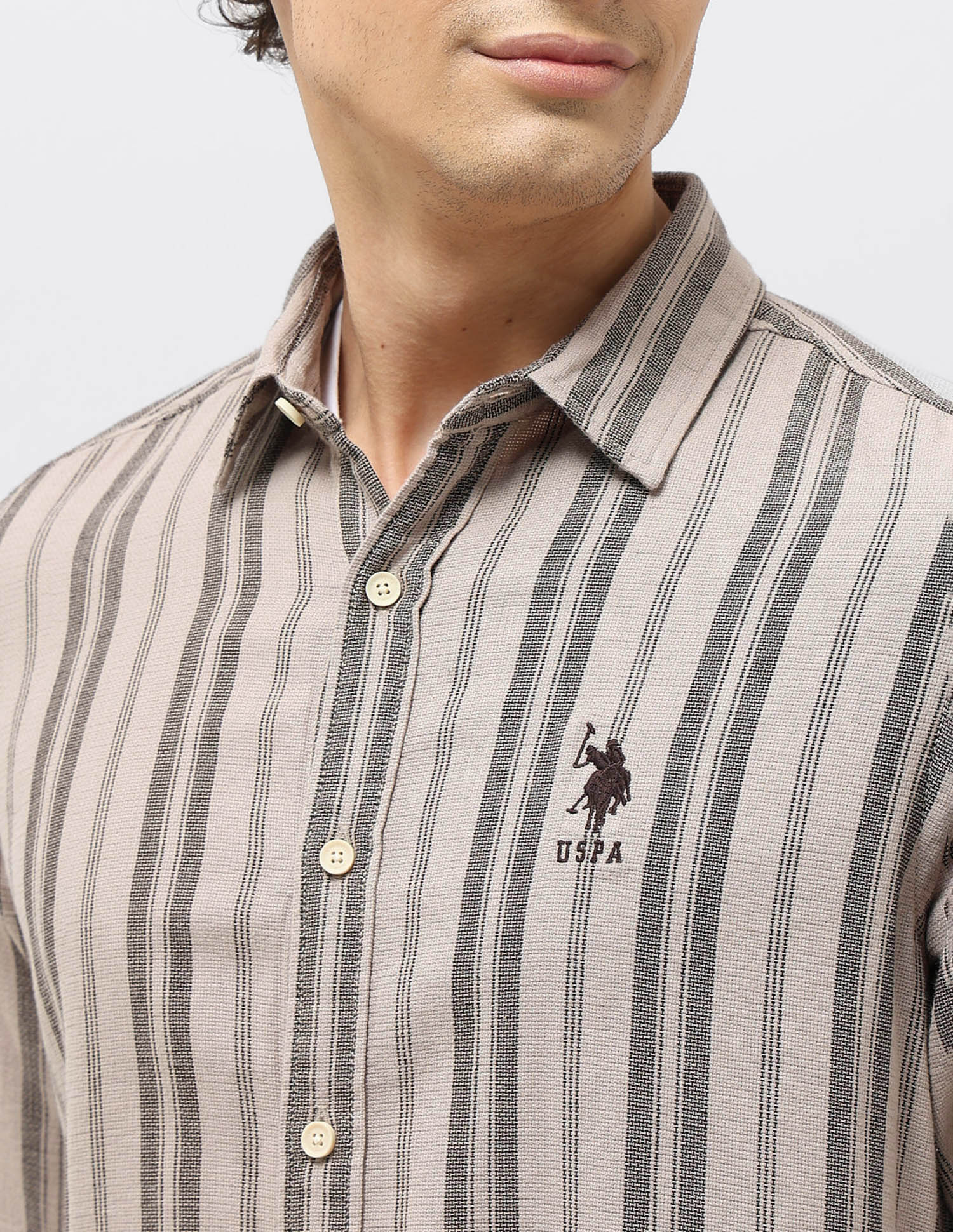Vertical Striped Regular Fit Shirt Medium Grey - U.S. Polo Assn. India | Large
