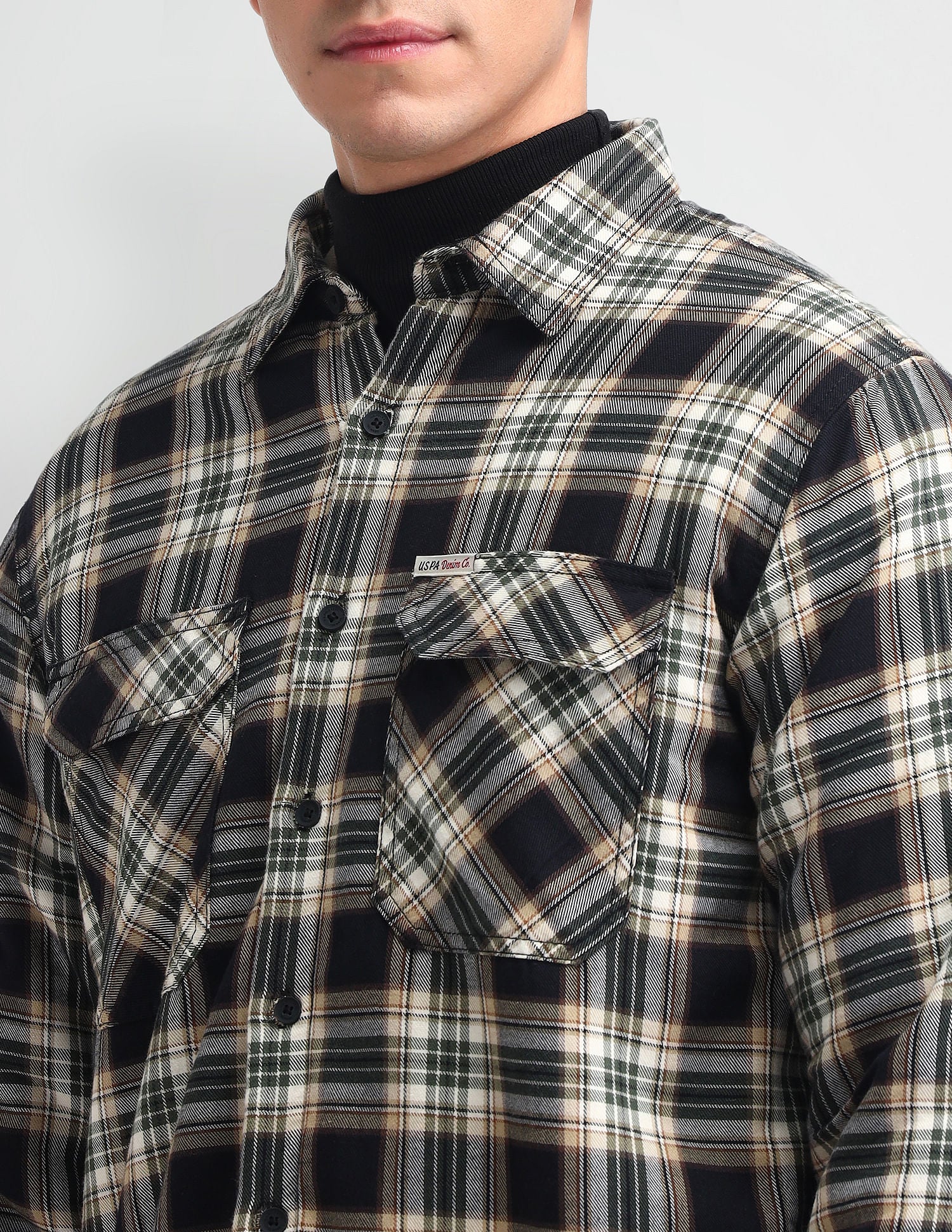Slim Fit Checked Twill Shacket Green - U.S. Polo Assn. India | Large