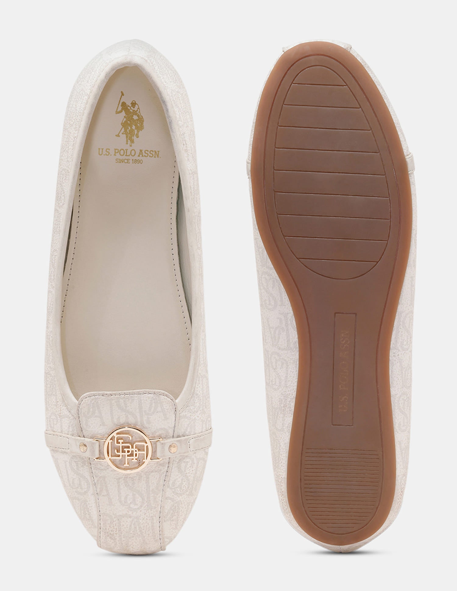 Women Alina 3.0 Round Toe Monogram Ballerinas White - U.S. Polo Assn. India | Large