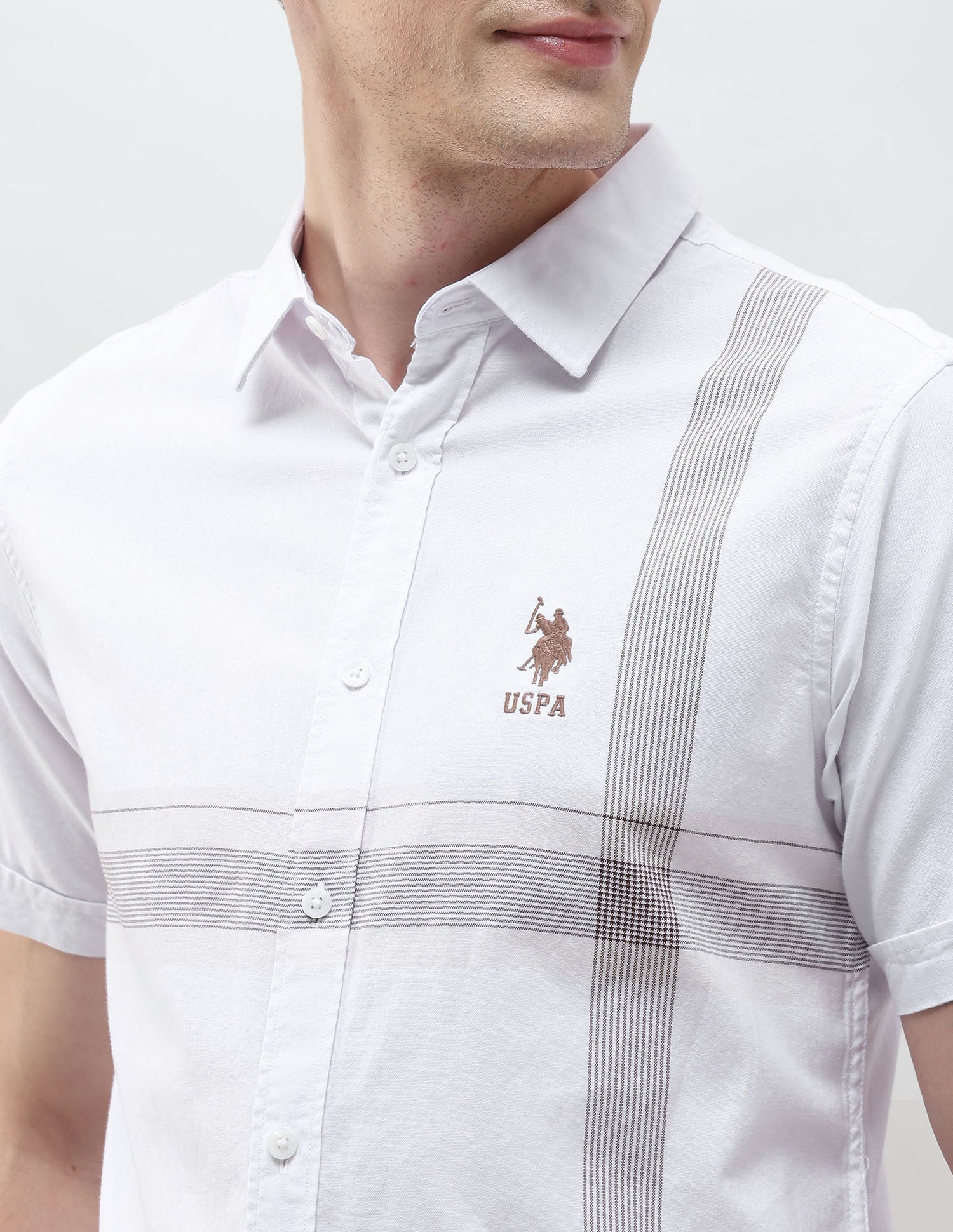 Tailored Fit Vertical Striped Shirt White - U.S. Polo Assn. India | Large
