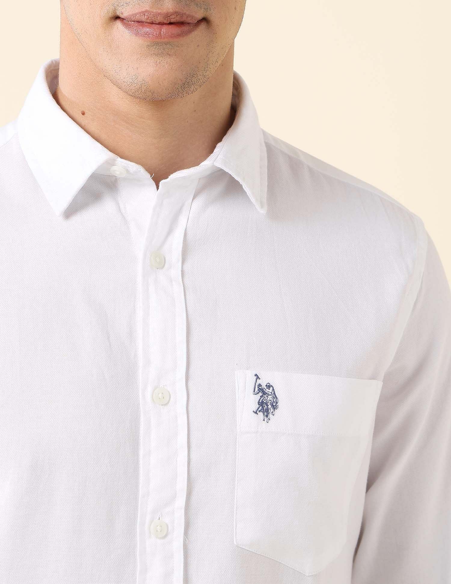 Tailored Fit Dobby Shirt White - U.S. Polo Assn. India | Large