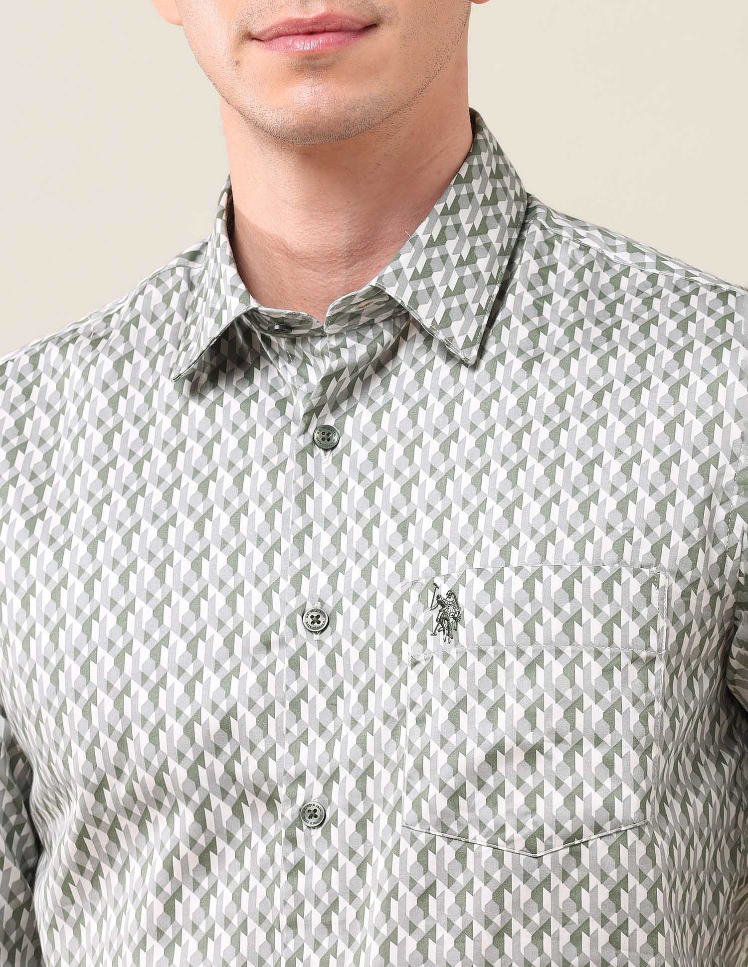 Geometric Printed Tailored Fit Shirt Green - U.S. Polo Assn. India | Large