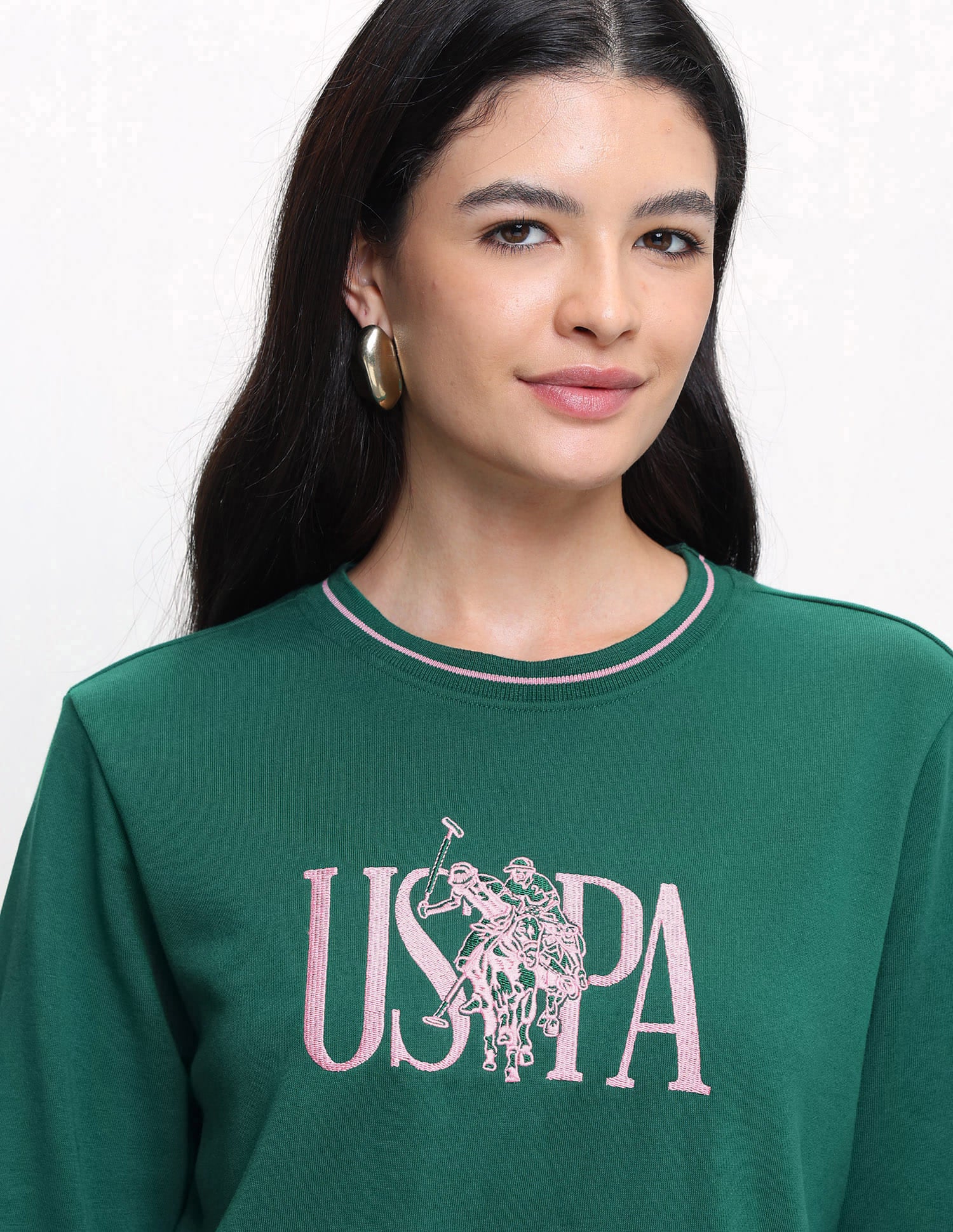 Brand Embroidered Regular Fit Sweatshirt Dark Green - U.S. Polo Assn. India | Large
