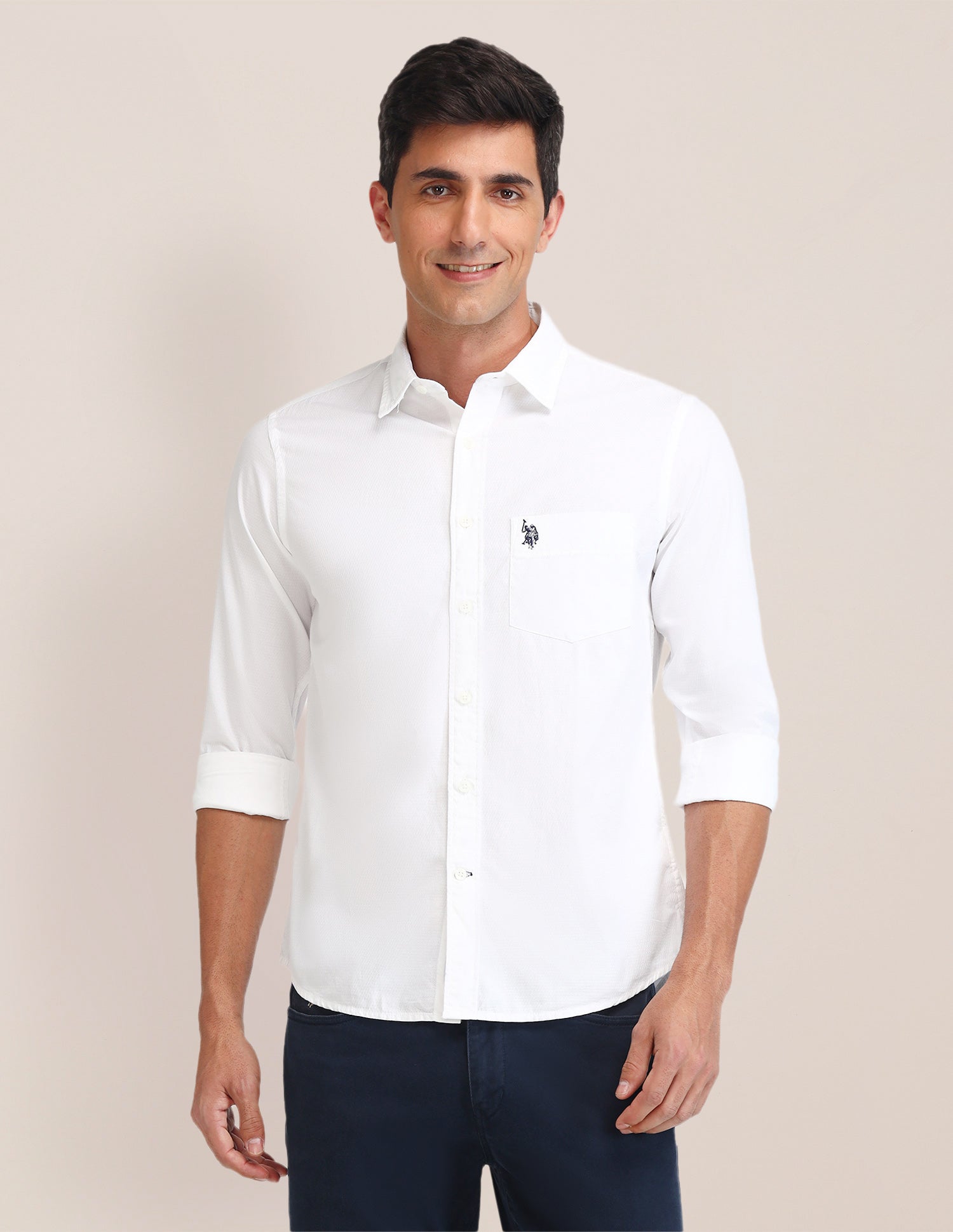 Textured Tailored Fit Shirt White - U.S. Polo Assn. India | Large