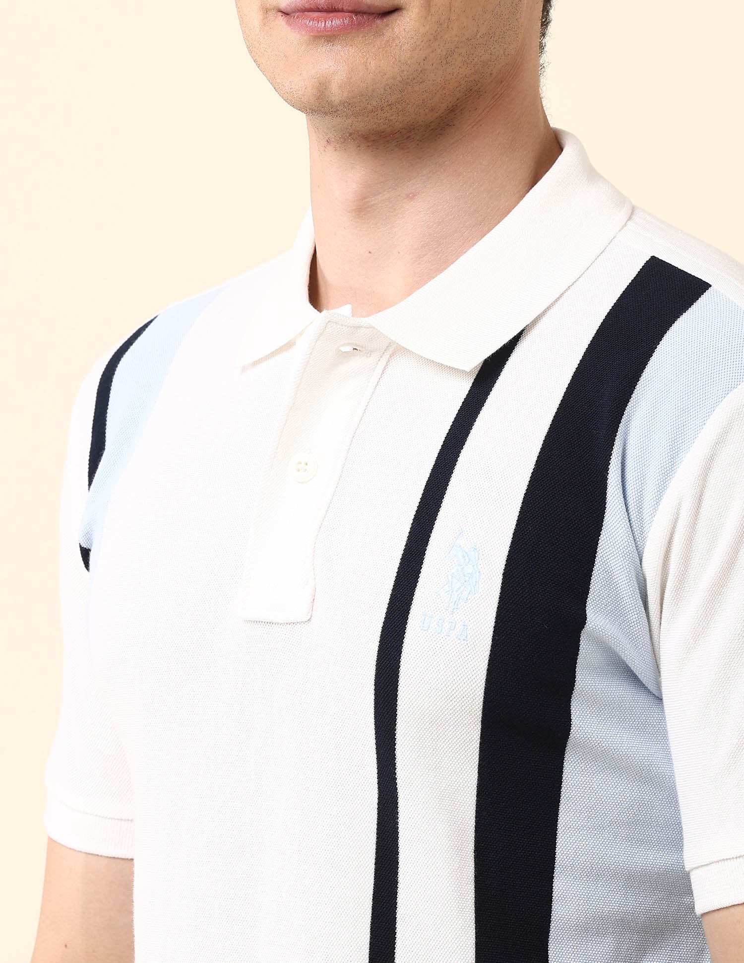 Vertical Striped Slim Fit Polo Shirt Off White - U.S. Polo Assn. India | Large
