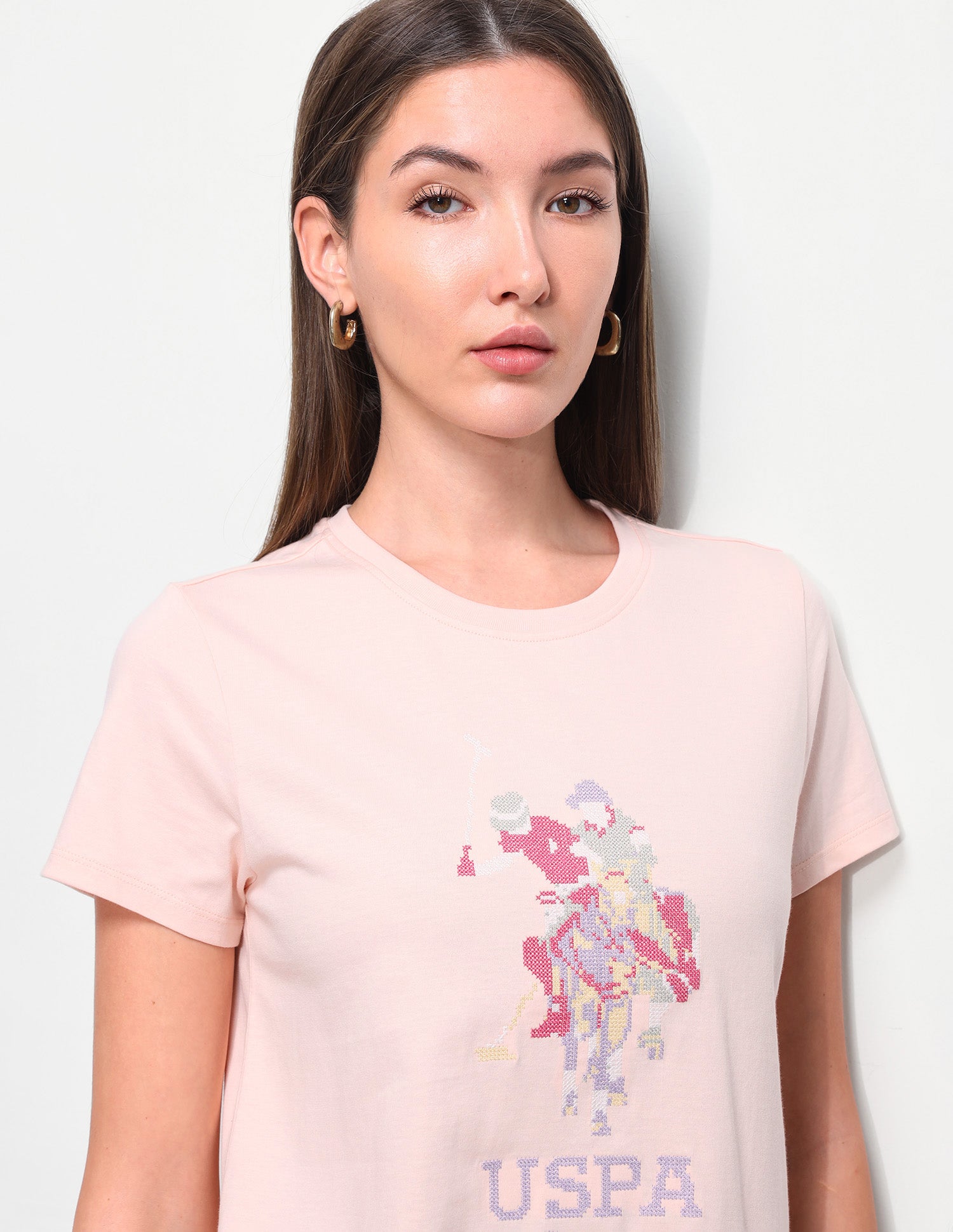 Brand Embroidered Regular Fit T-Shirt Light Pink - U.S. Polo Assn. India | Large