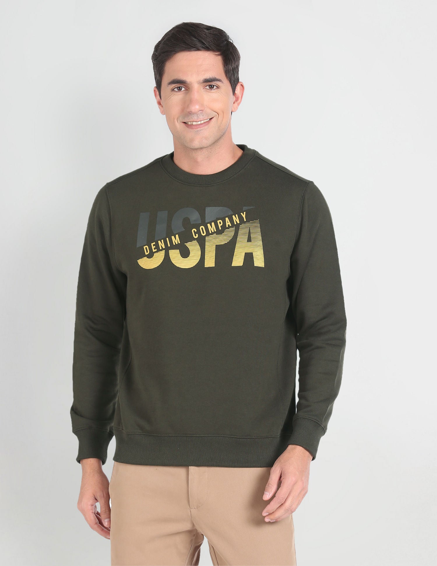 Brand Print Cotton Sweatshirt Olive - U.S. POLO ASSN. | Large