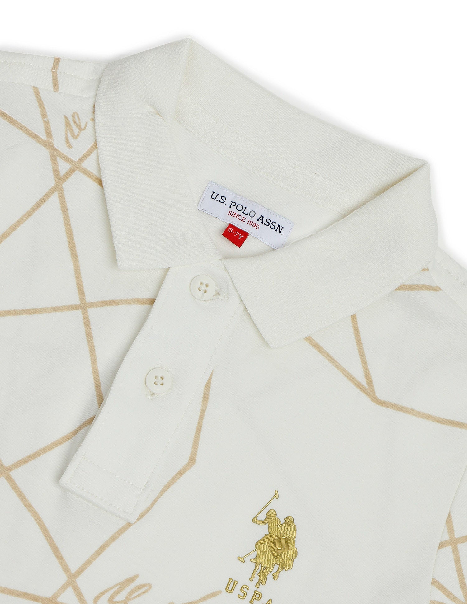 Boys Geometric Printed Regular Fit Polo Shirt Off White - U.S. POLO ASSN. | Large