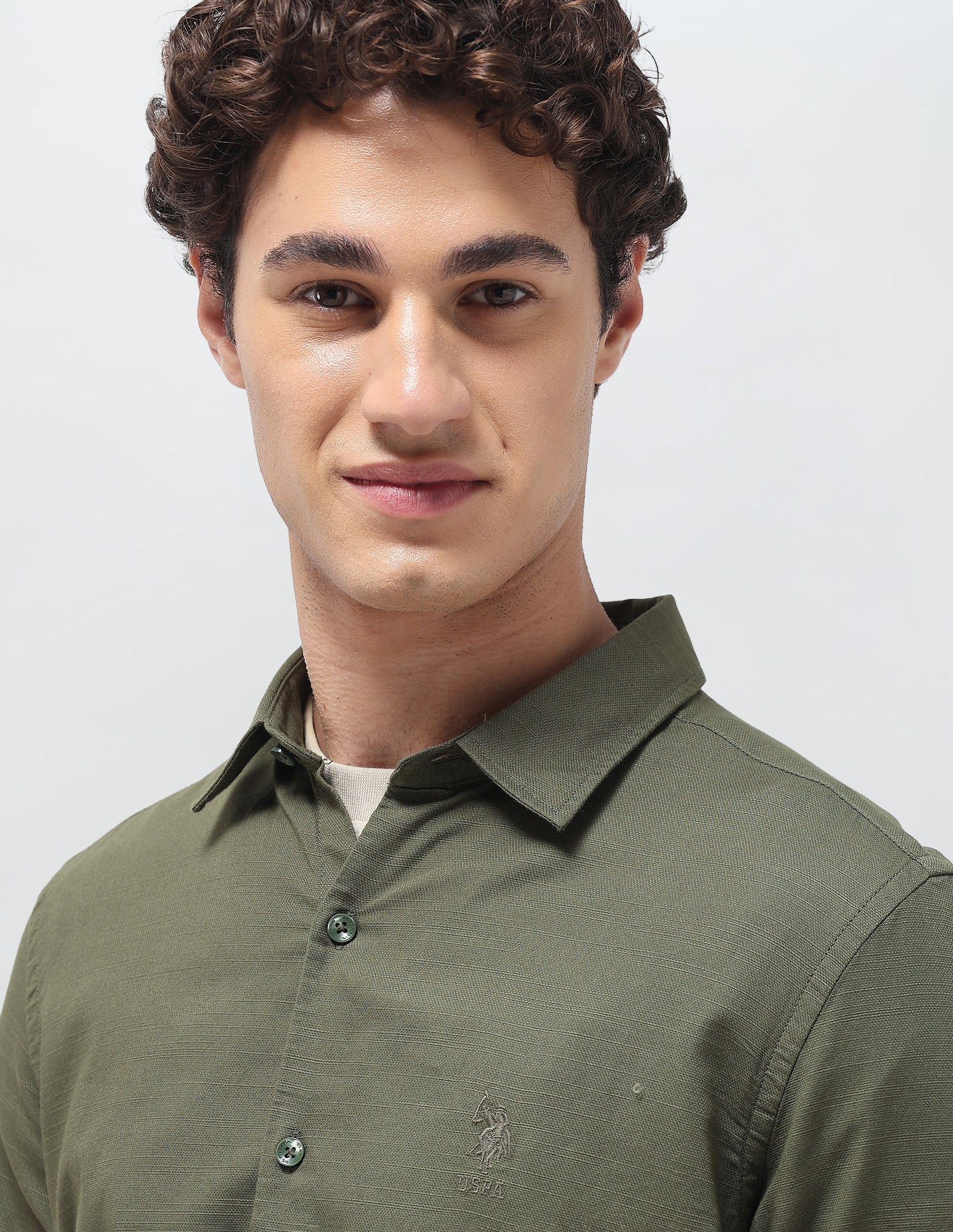 Textured Regular Fit Shirt Olive - U.S. Polo Assn. India | Large