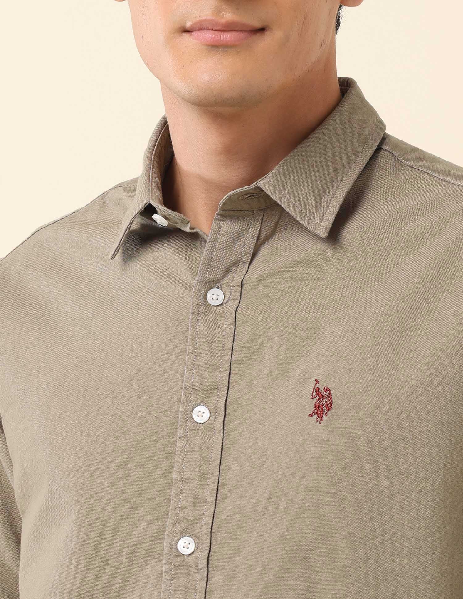 Tailored Fit Pure Cotton Oxford Shirt Olive - U.S. Polo Assn. India | Large