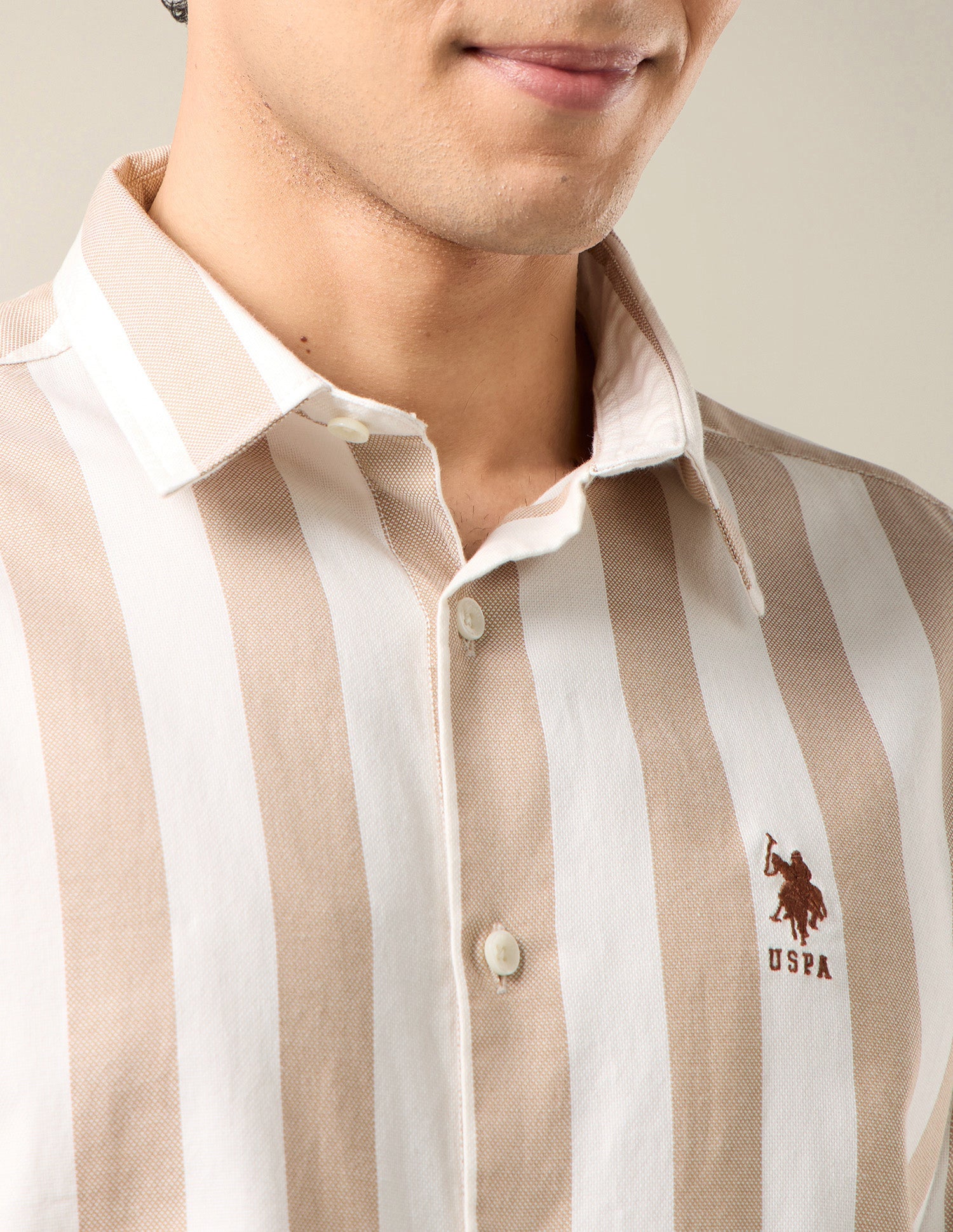 Vertical Striped Regular Fit Shirt Khaki - U.S. Polo Assn. India | Large