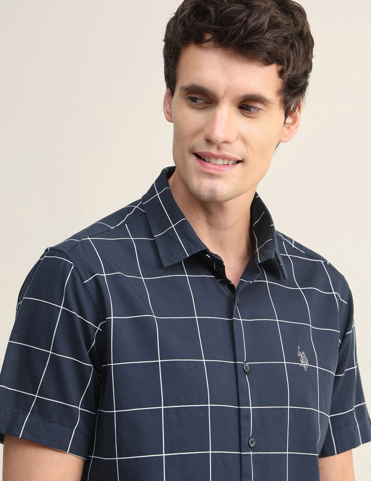 Windowpane Checked Twill Shirt Navy - U.S. Polo Assn. India | Large