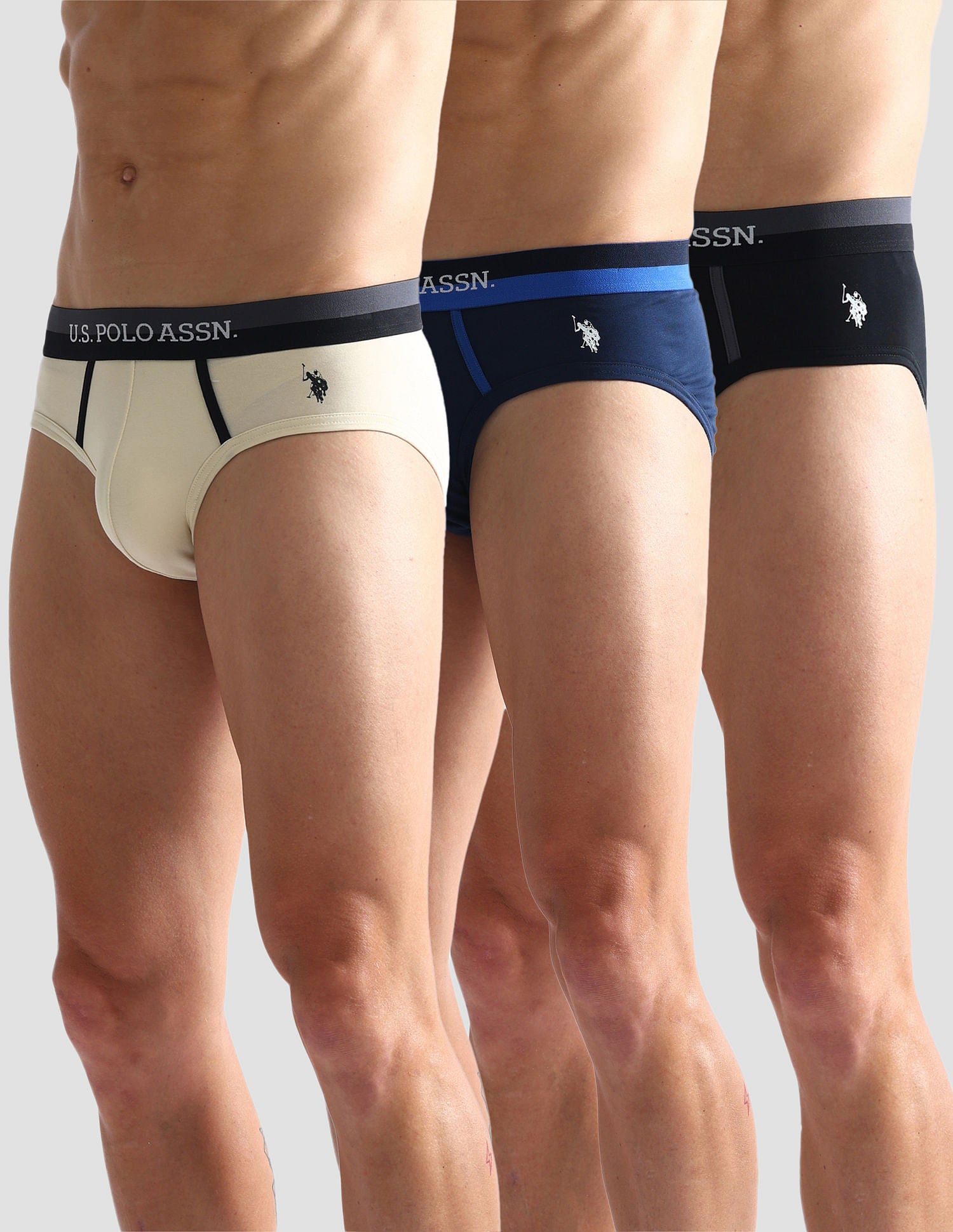Dual Tone Cotton Stretch OET07 Briefs - Pack Of 3 Navy, Black and Frozen Dew - U.S. POLO ASSN. | Large
