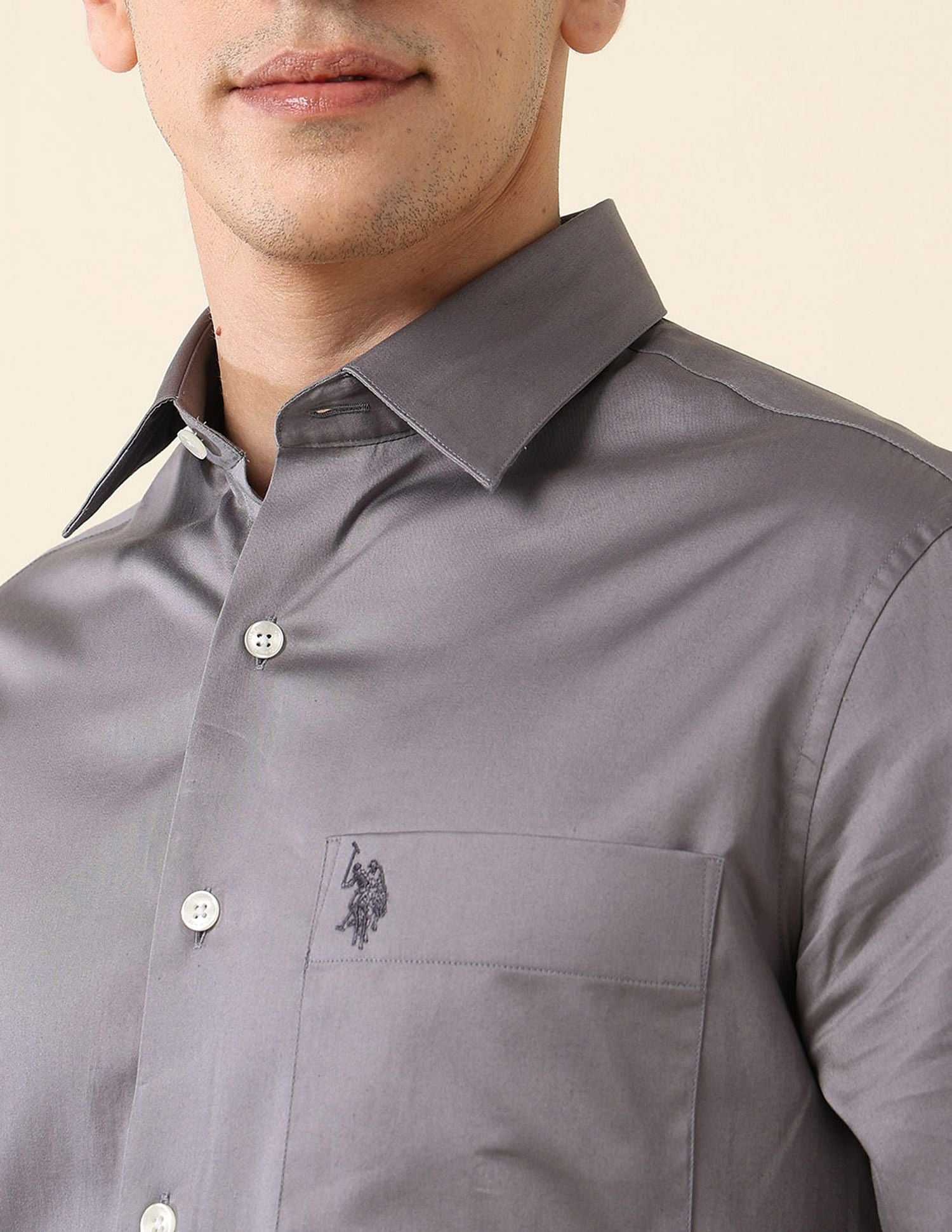 Tailored Fit Satin Shirt Grey - U.S. Polo Assn. India | Large