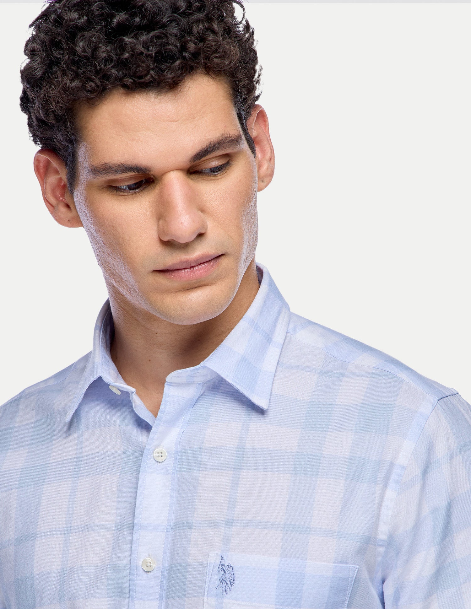 Grid Tattersall Checked Tailored Fit Shirt Light Blue - U.S. Polo Assn. India | Large